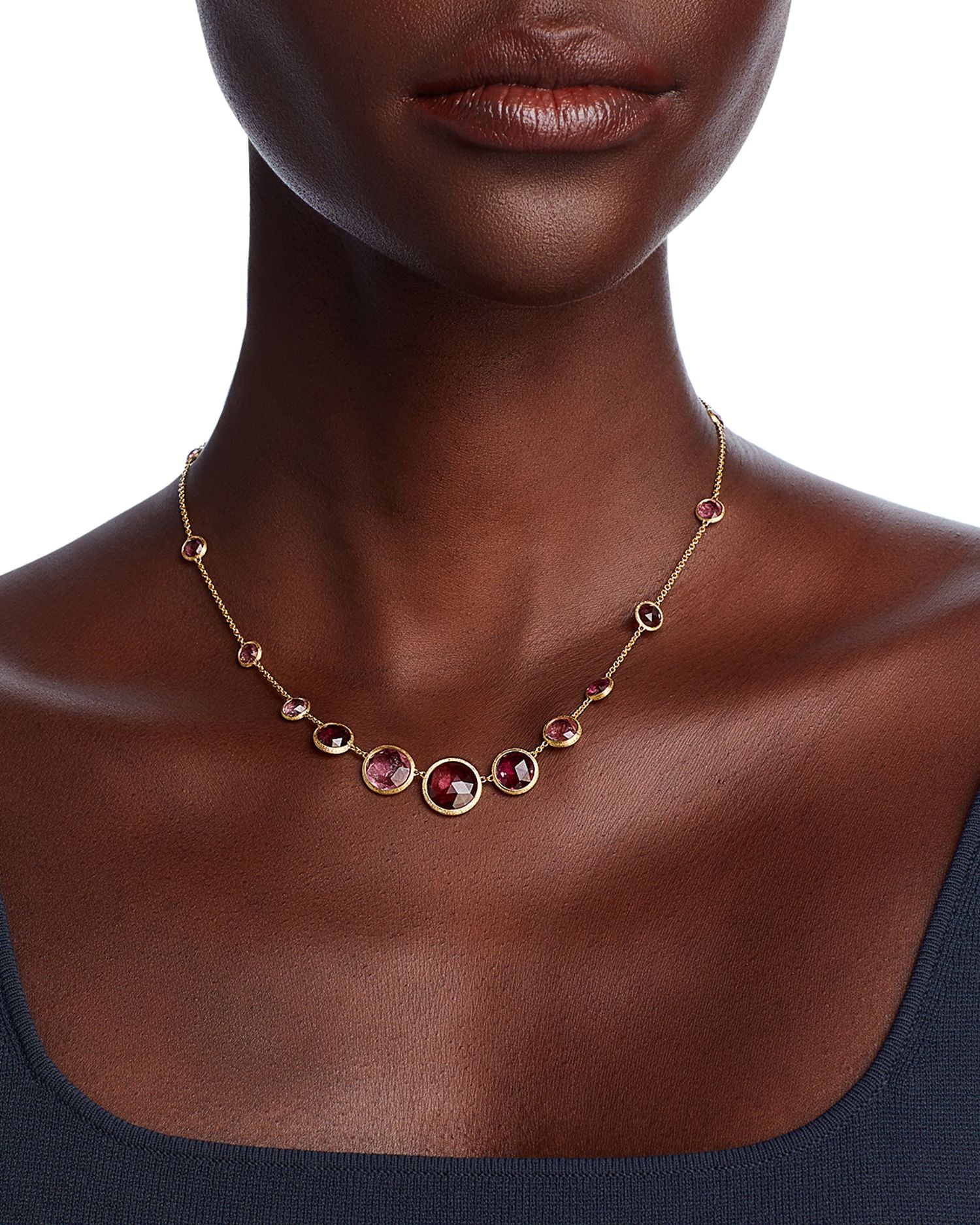 18K Yellow Gold Jaipur Color Pink Tourmaline Bezel Graduated Statement Necklace, 16.5 - 18' - Exclusive