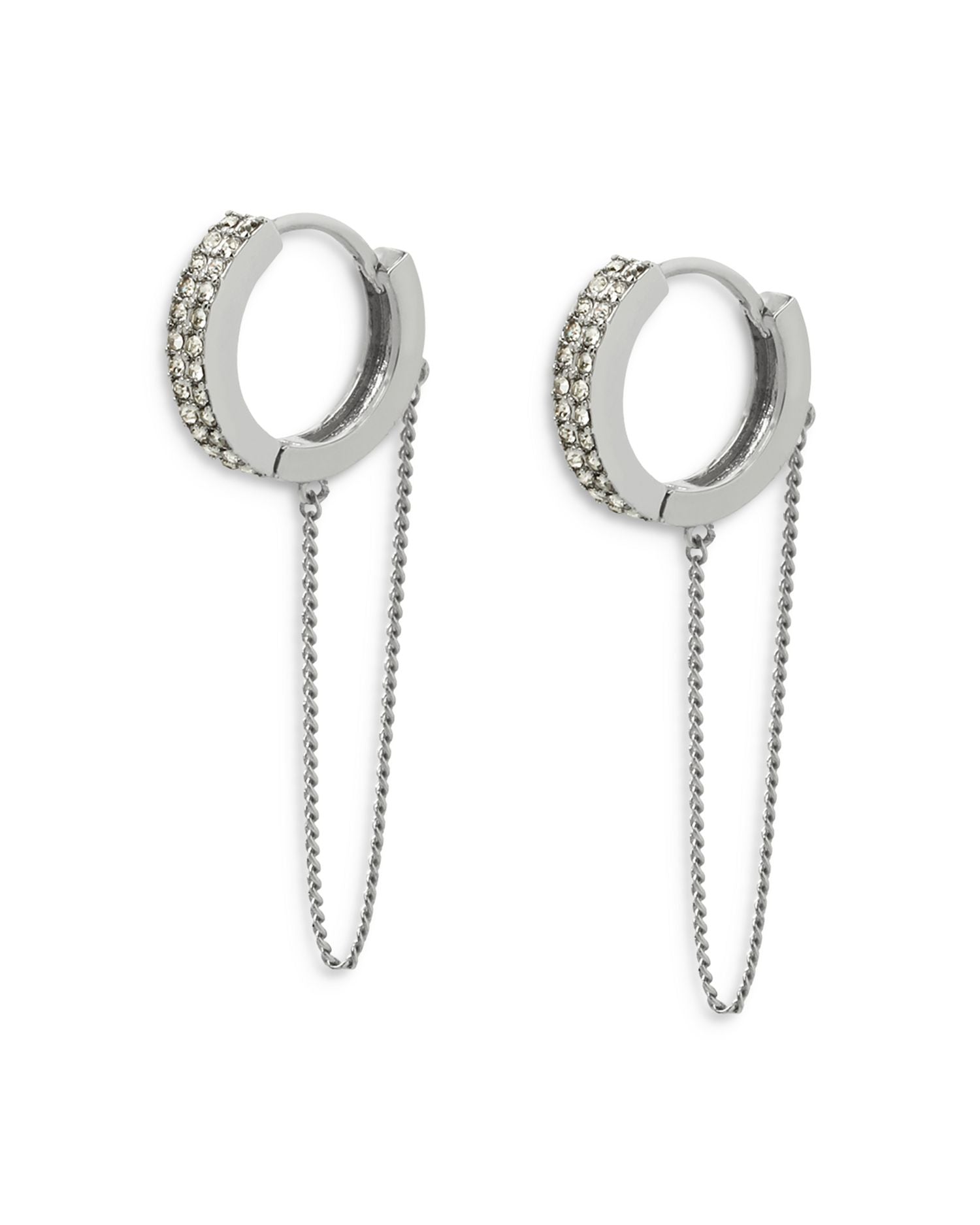 Chain Swag Pavé Huggie Hoop Earrings in Rhodium Plated