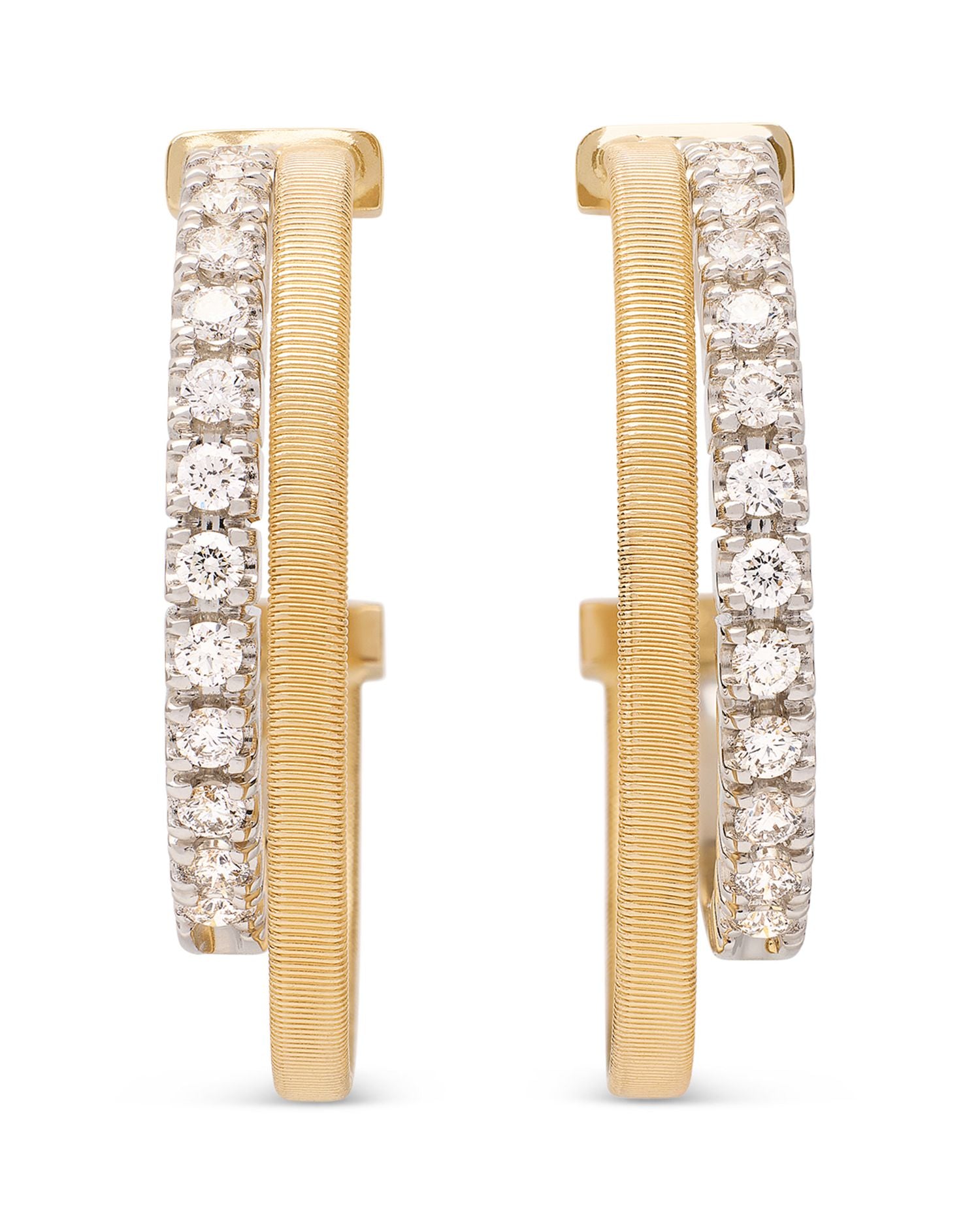 18K Yellow & White Gold Masai Diamond Double Hoop Earrings