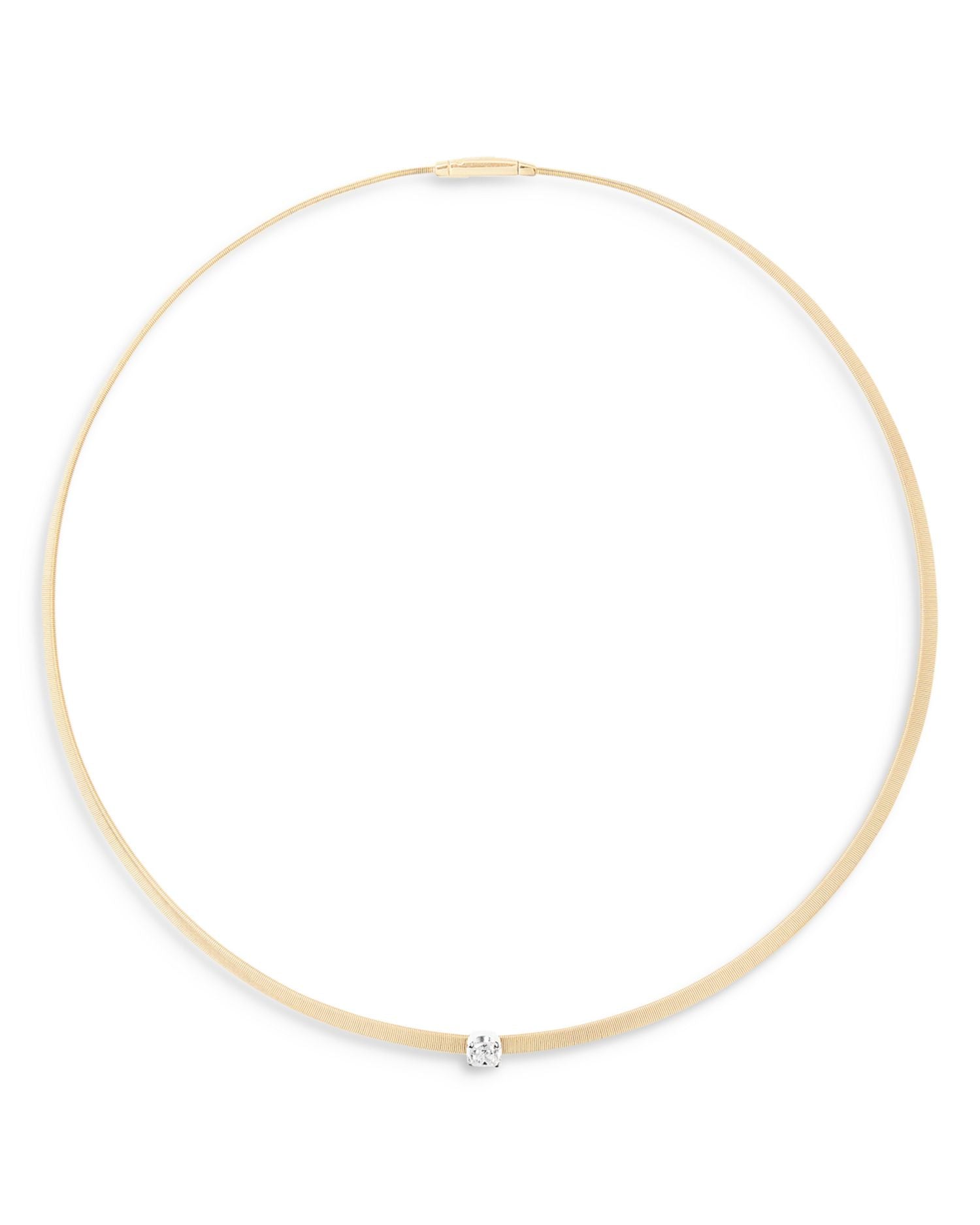 18K Yellow Gold Masai Diamond Cushion Cut Solitaire Coil Collar Necklace, 16.5'