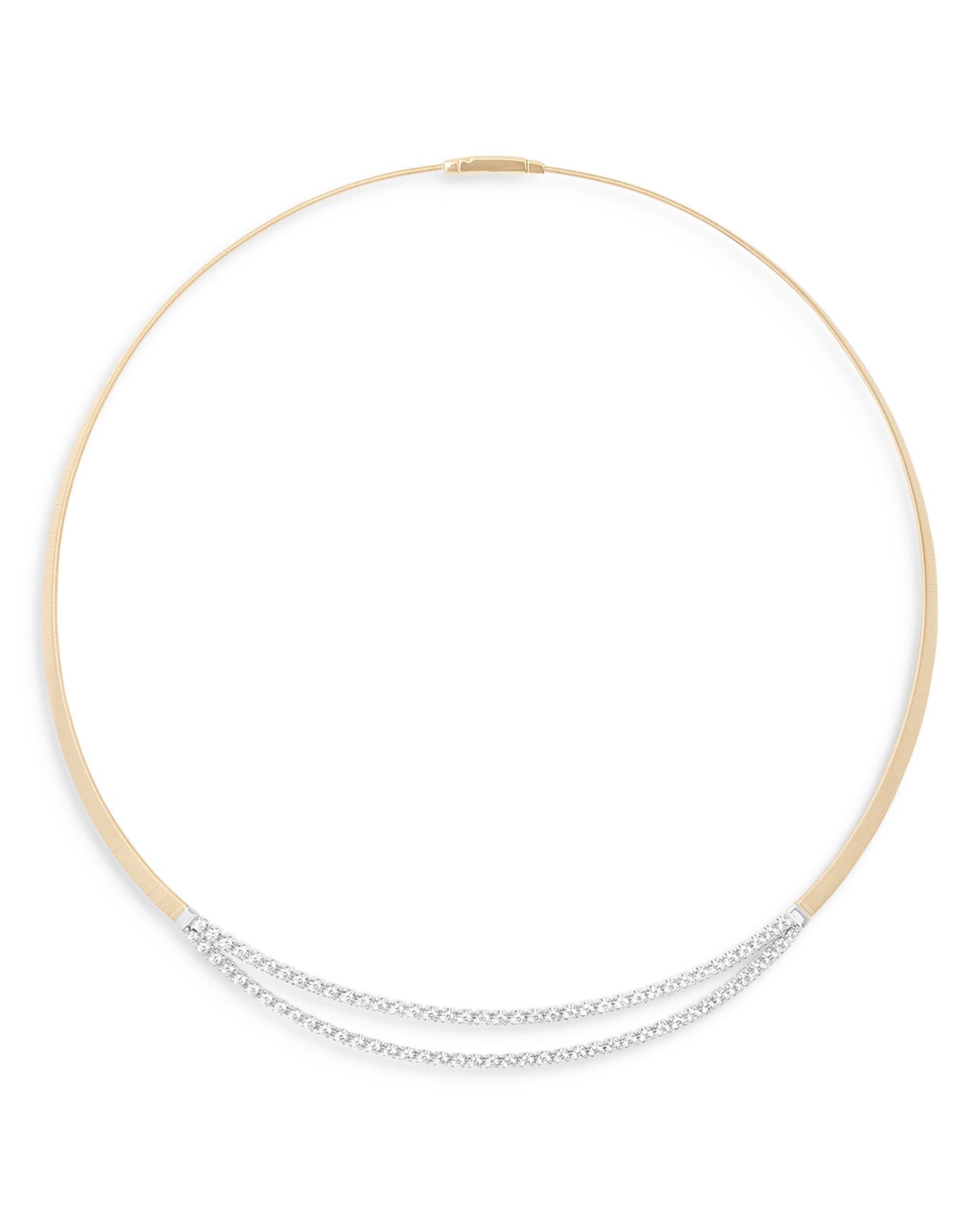 18K Yellow & White Gold Masai Diamond Double Row Bar Collar Necklace, 16.5'