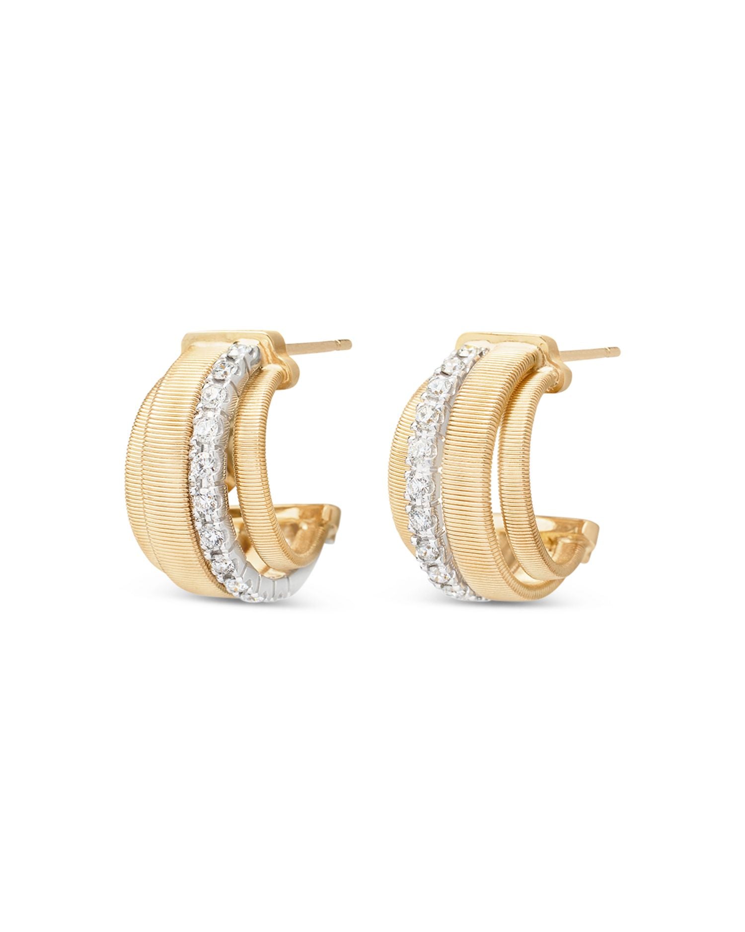 18K Yellow Gold Masai Diamond Huggie Hoop Earrings
