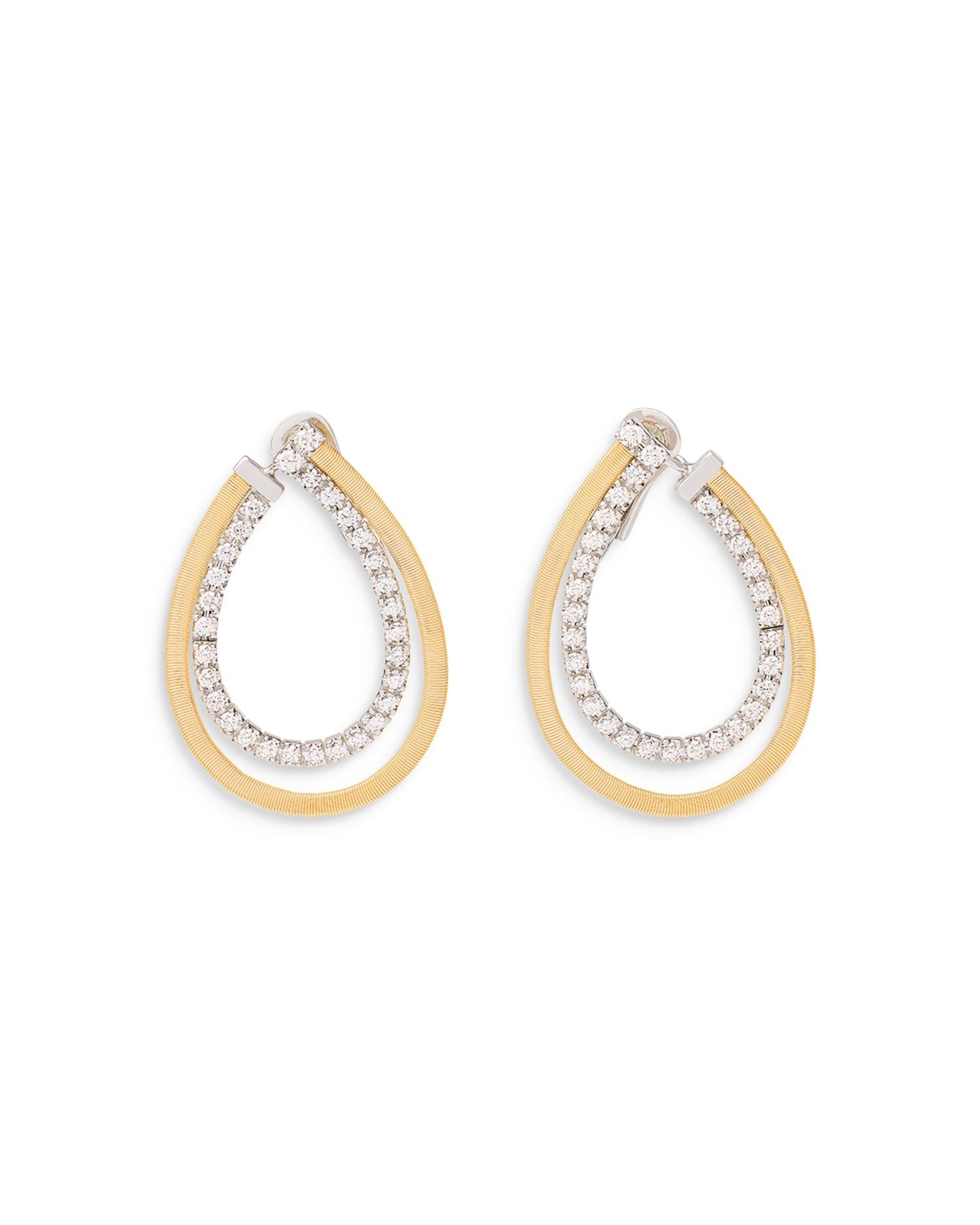 18K Yellow & White Gold Masai Diamond Pear Double Spiral Hoop Earrings