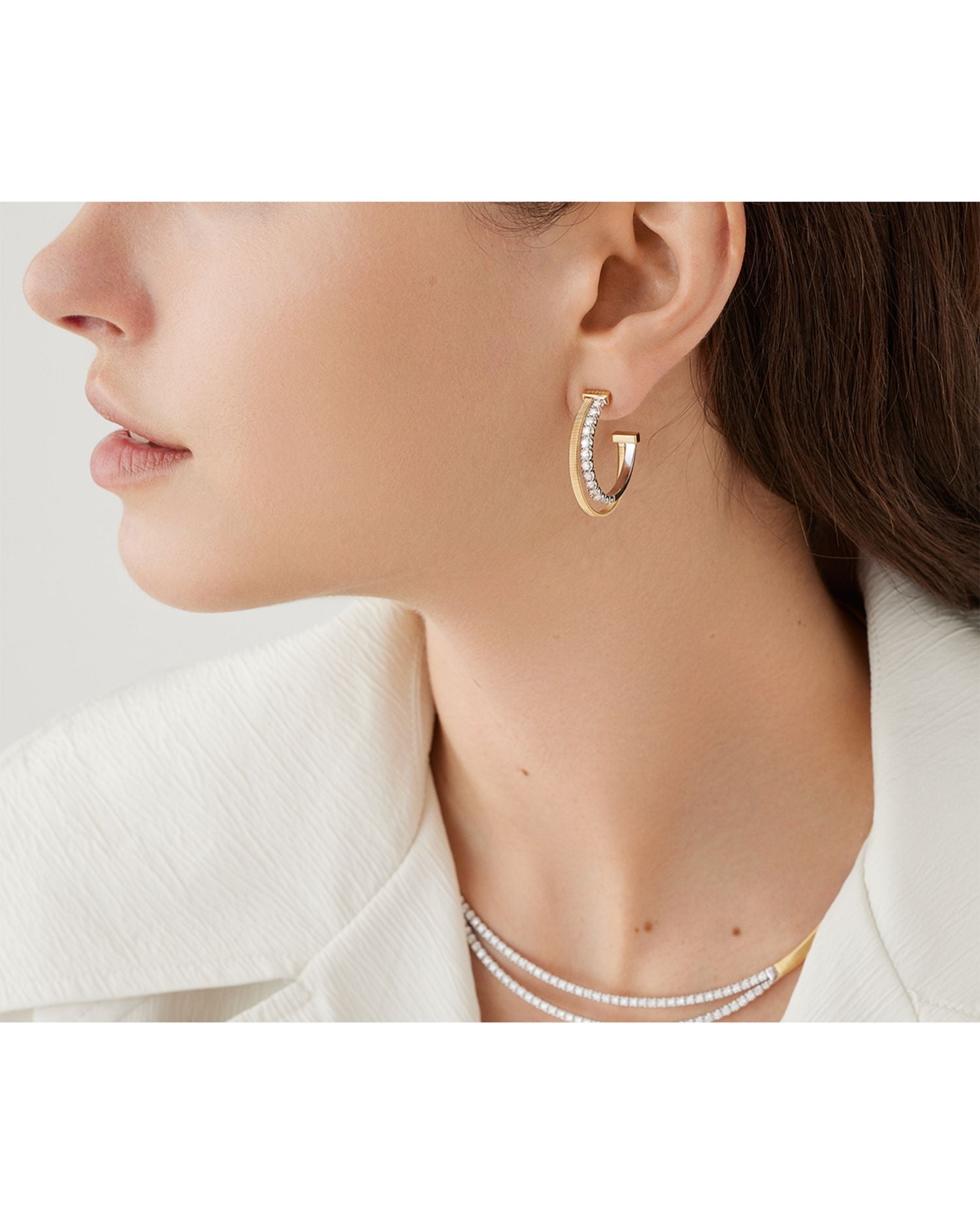 18K Yellow & White Gold Masai Diamond Double Hoop Earrings