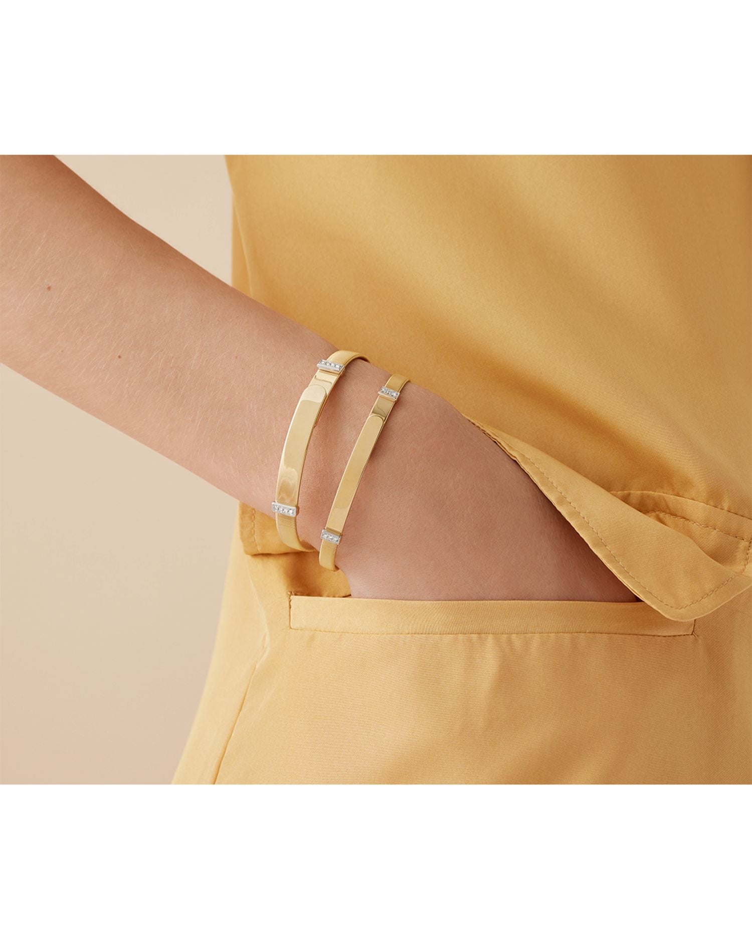 18K Yellow Gold Masai Diamond Pavé Two Station Thin Bangle Bracelet