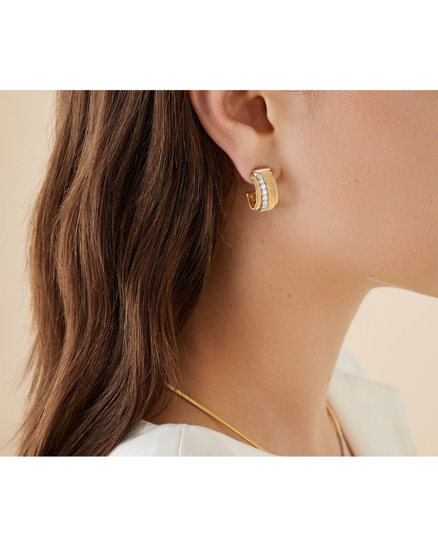 18K Yellow Gold Masai Diamond Huggie Hoop Earrings