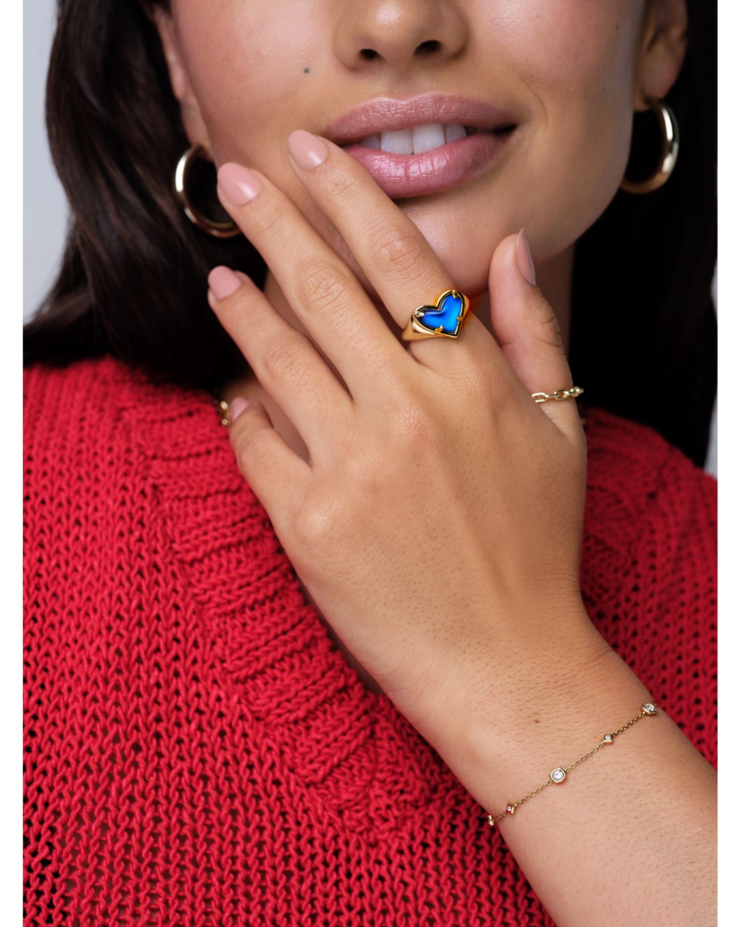 Framed Ari Mood Stone Heart Ring in 14K Gold Plated