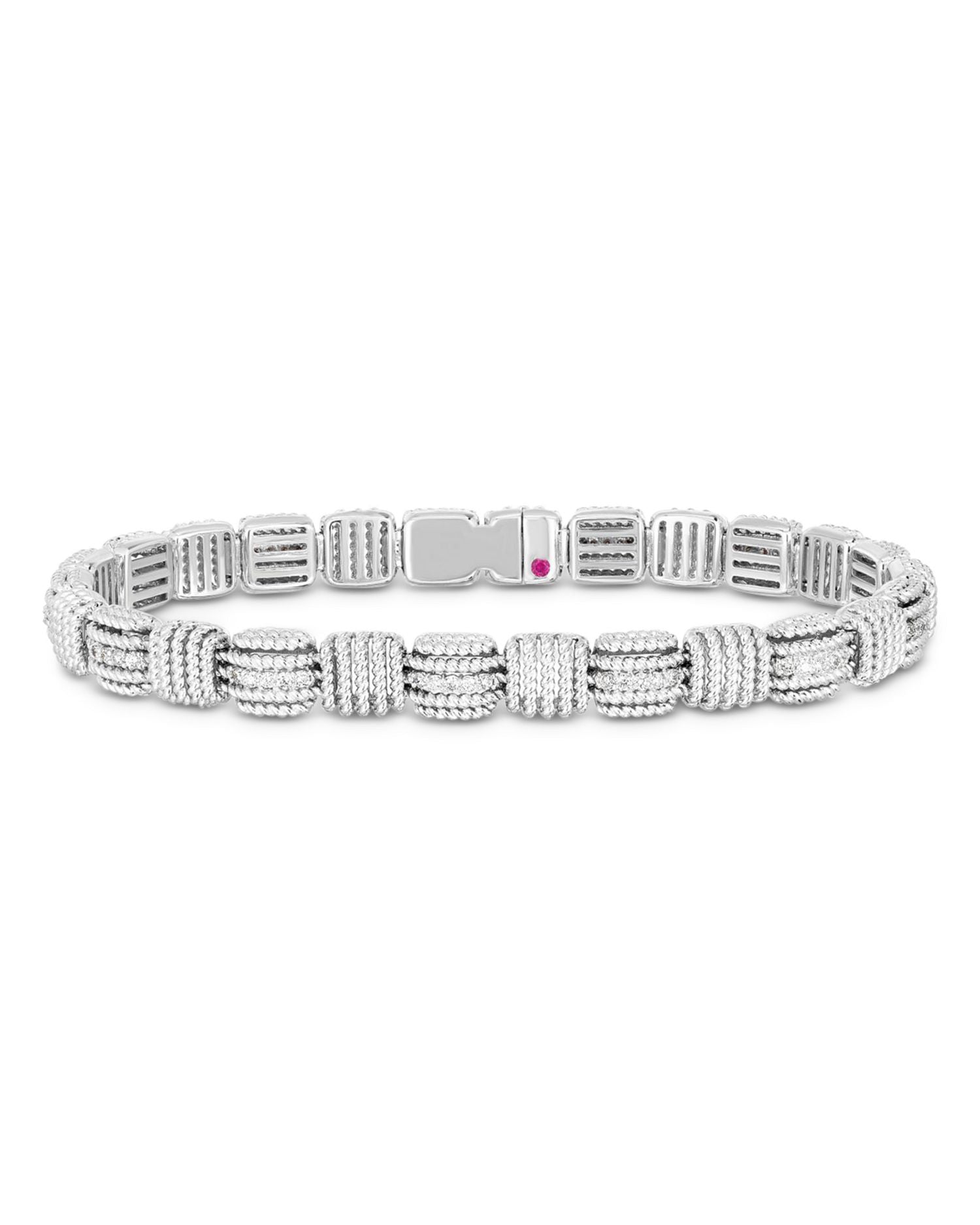 18K White Gold Opera Diamond Square Rope Segment Statement Bracelet