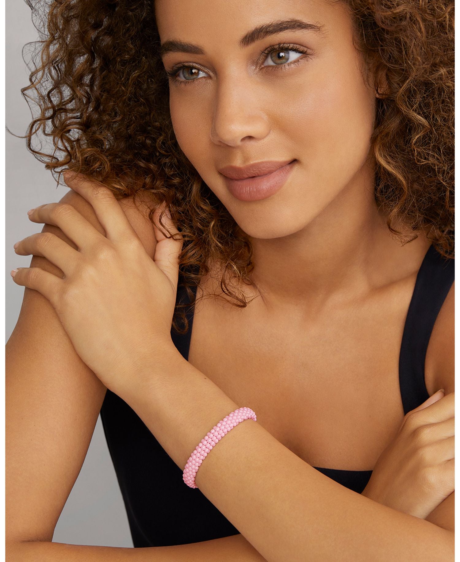 Sterling Silver Pink Caviar Pink Ceramic Beaded Bracelet