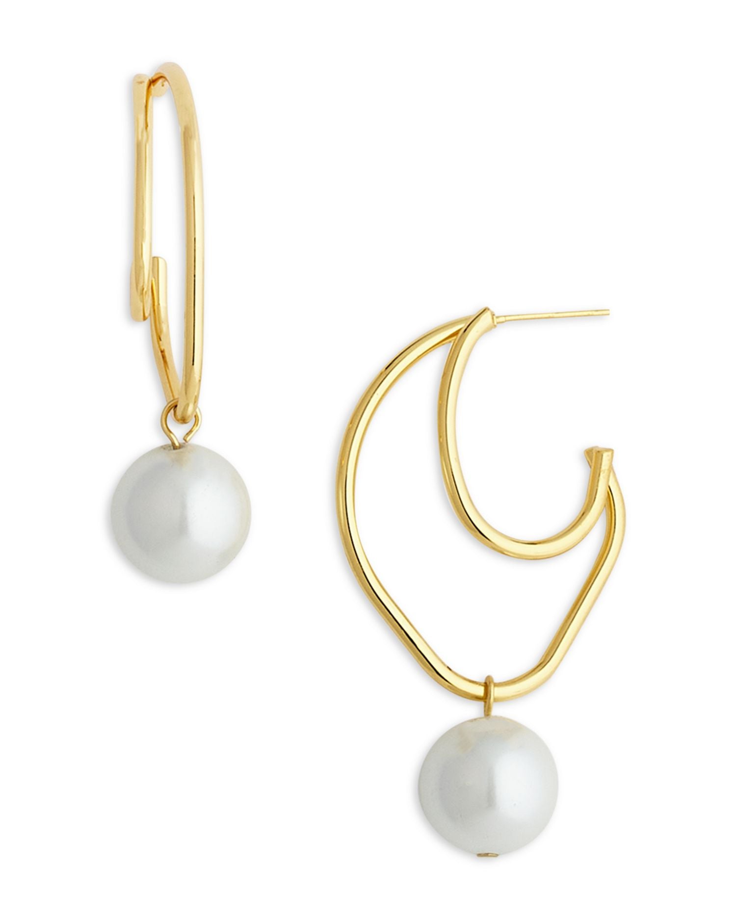 Swarovski Pearl Double Row Hoop Earrings in 14K Gold Plated - Exclusive