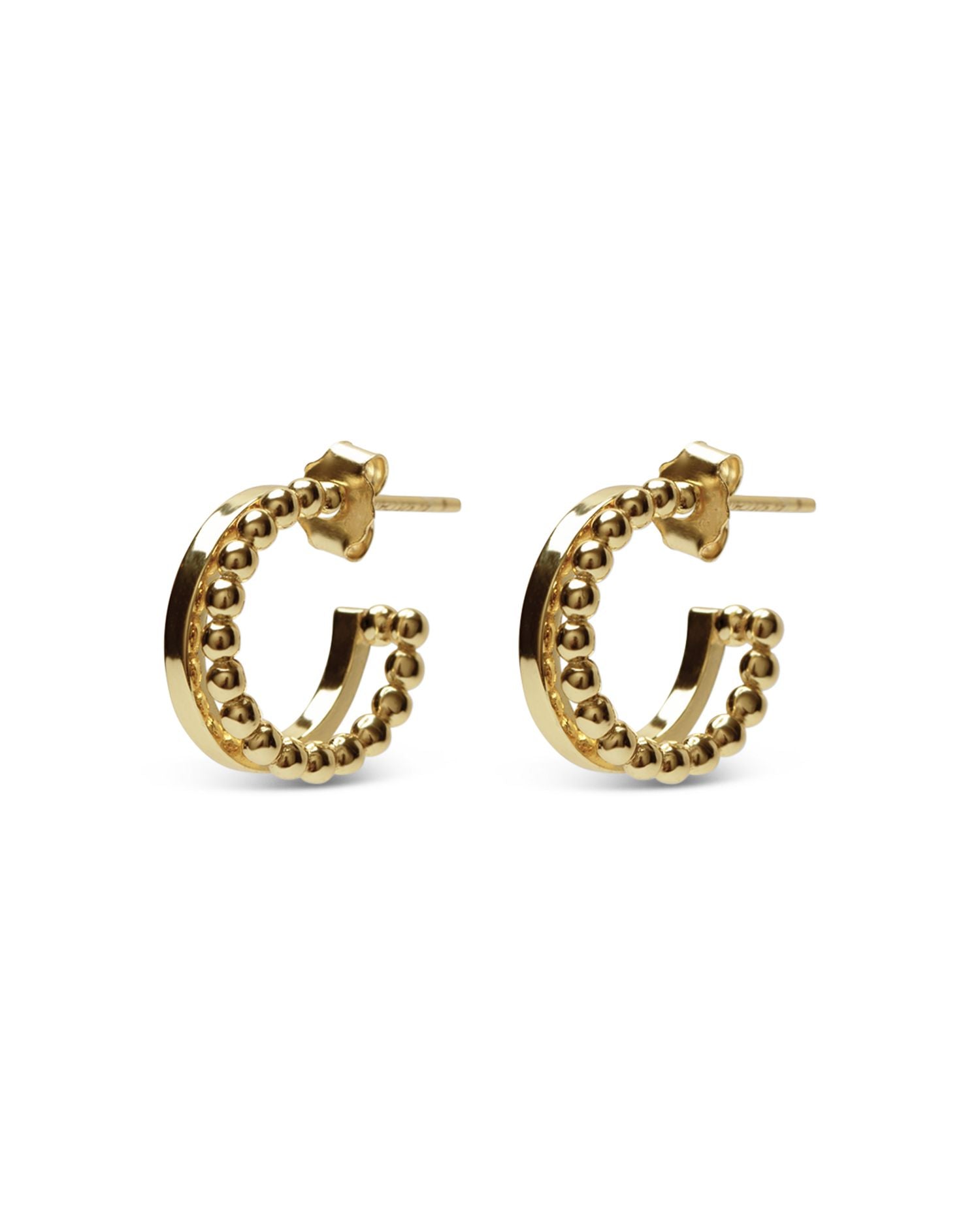 Classic & Ball Bead Double Row Hoop Earrings in 18K Gold Plated Sterling Silver