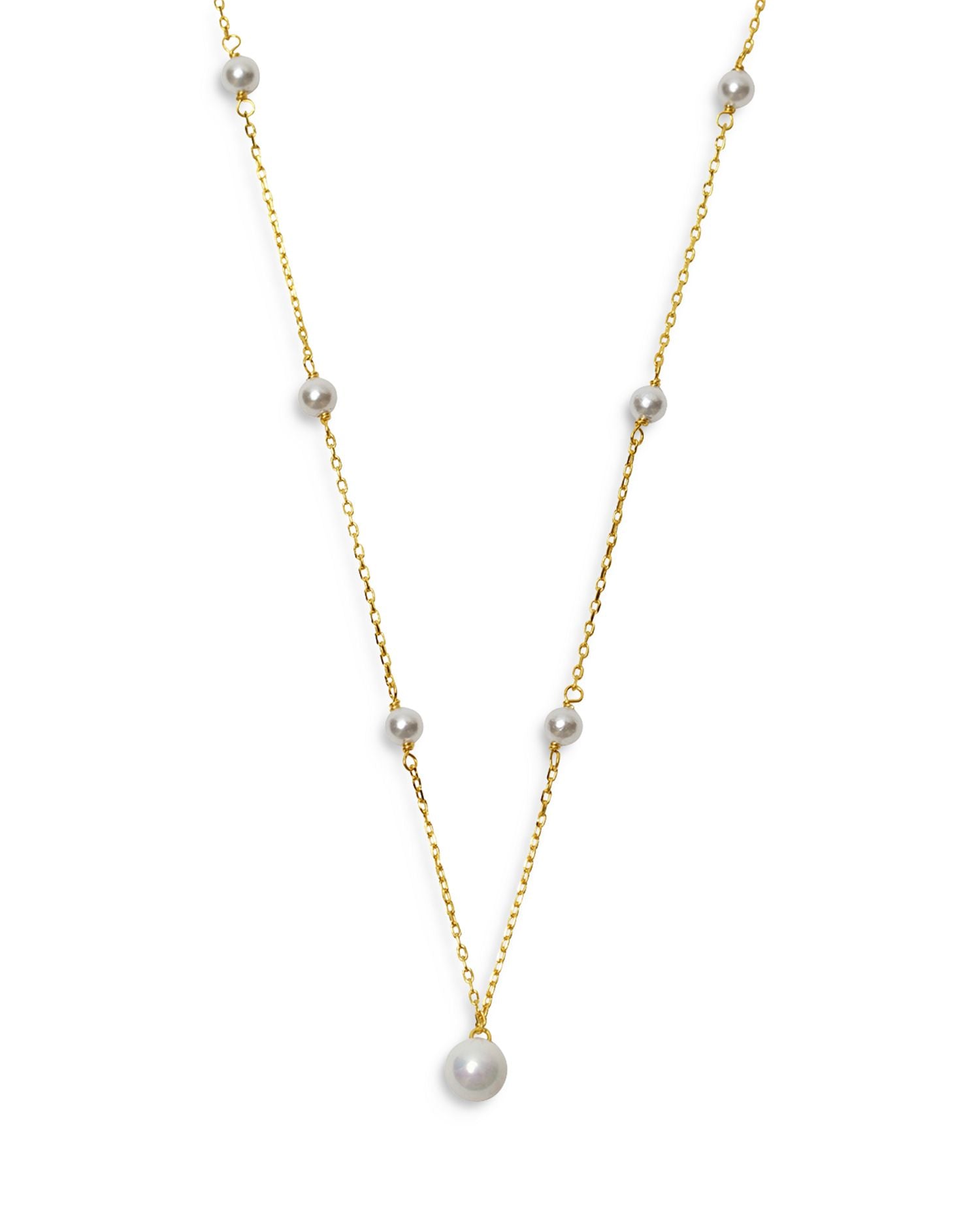 Cultured Freshwater Pearl Station Pendant Necklace in 18K Gold Plated Sterling Silver, 16'-18'