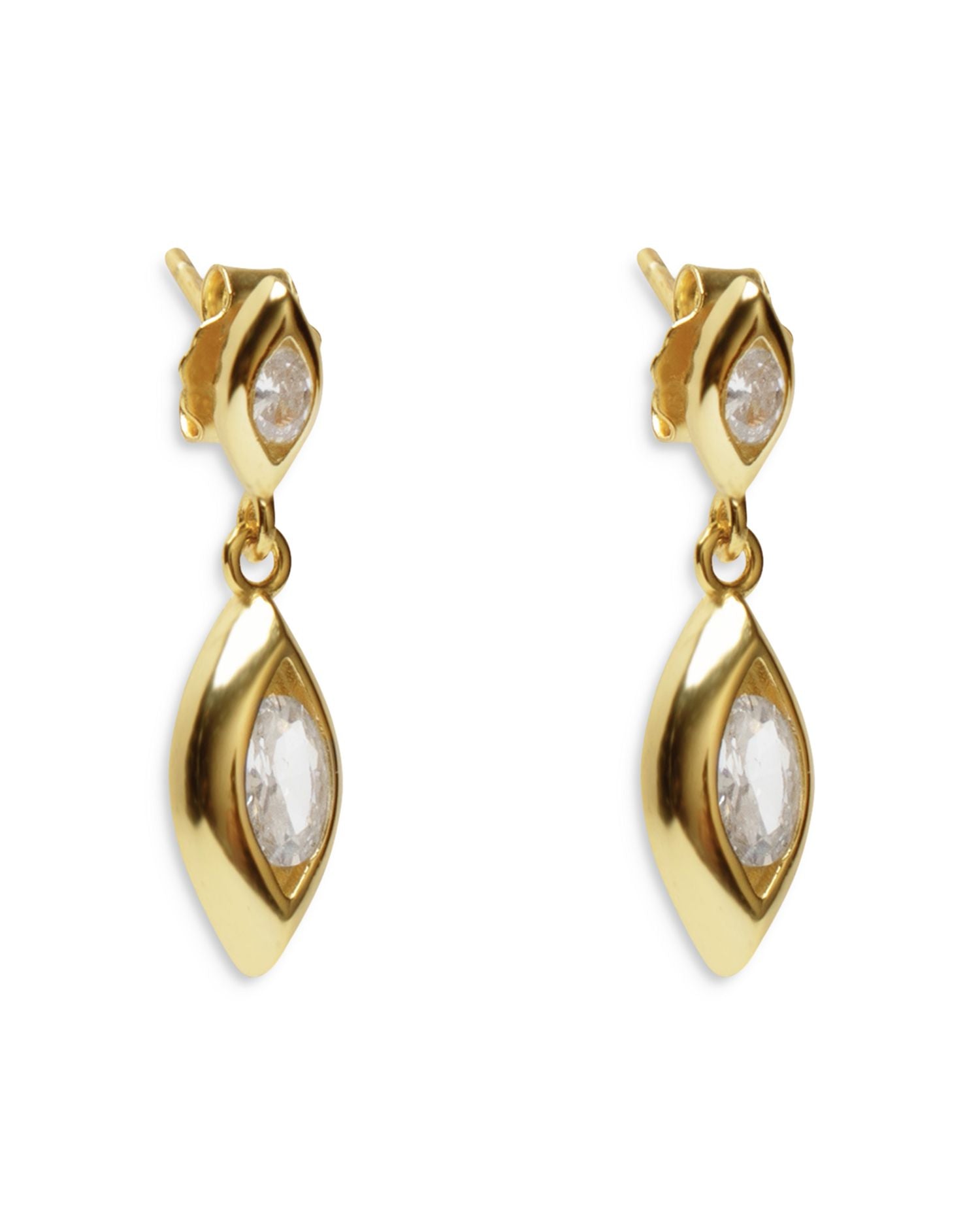 Cubic Zirconia Vertical Marquise Drop Earrings in 18K Gold Plated Sterling Silver