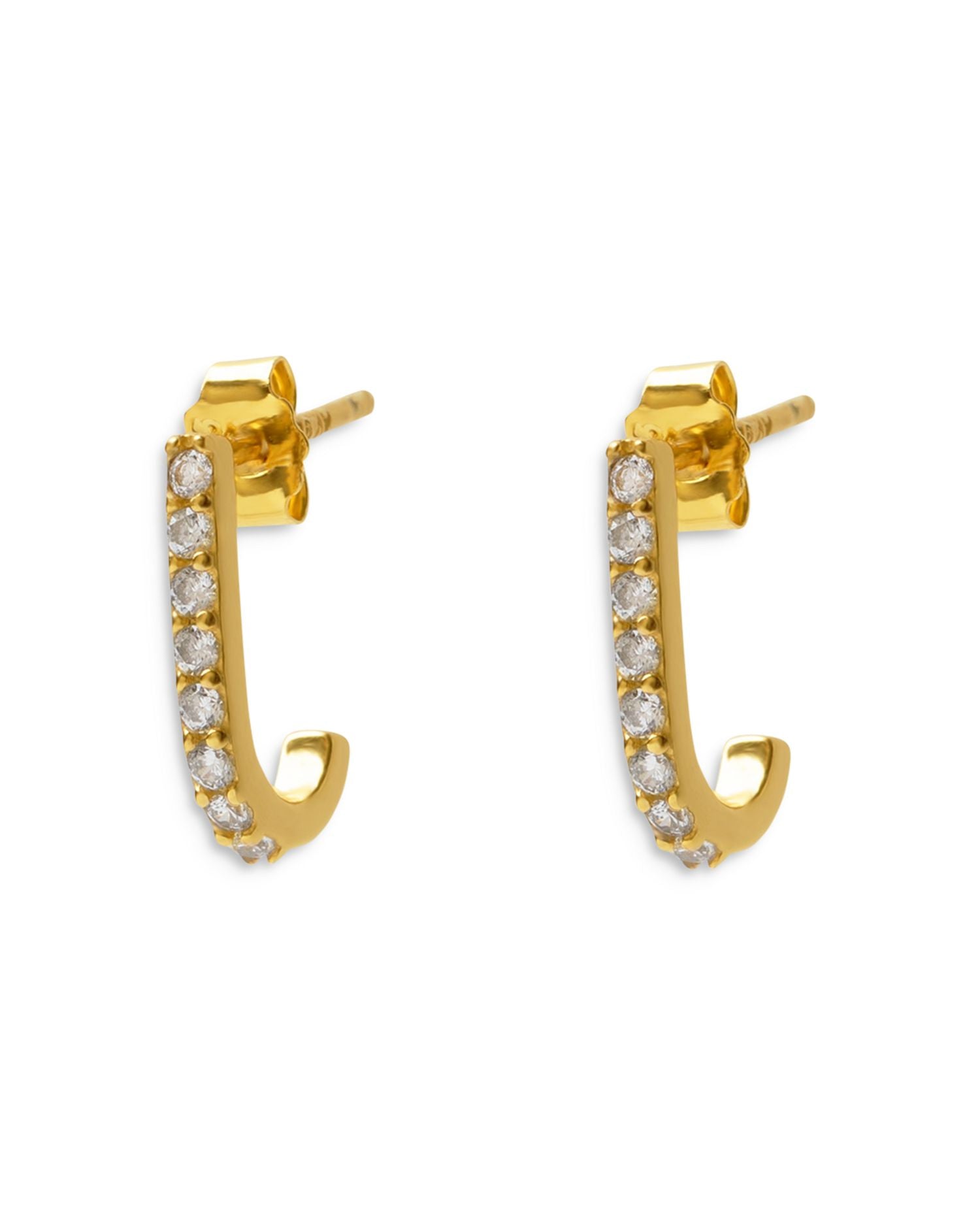 Pavé J Hoop Earrings in 18K Gold Plated Sterling Silver