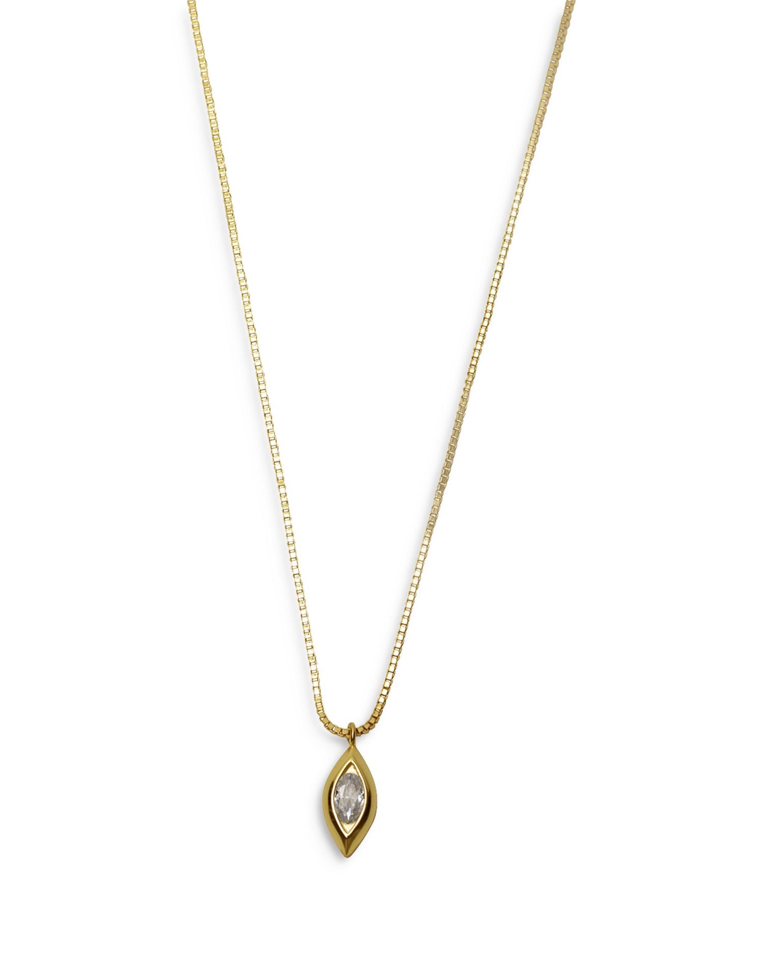 Cubic Zirconia Vertical Marquise Pendant Necklace in 18K Gold Plated Sterling Silver, 16'-18'