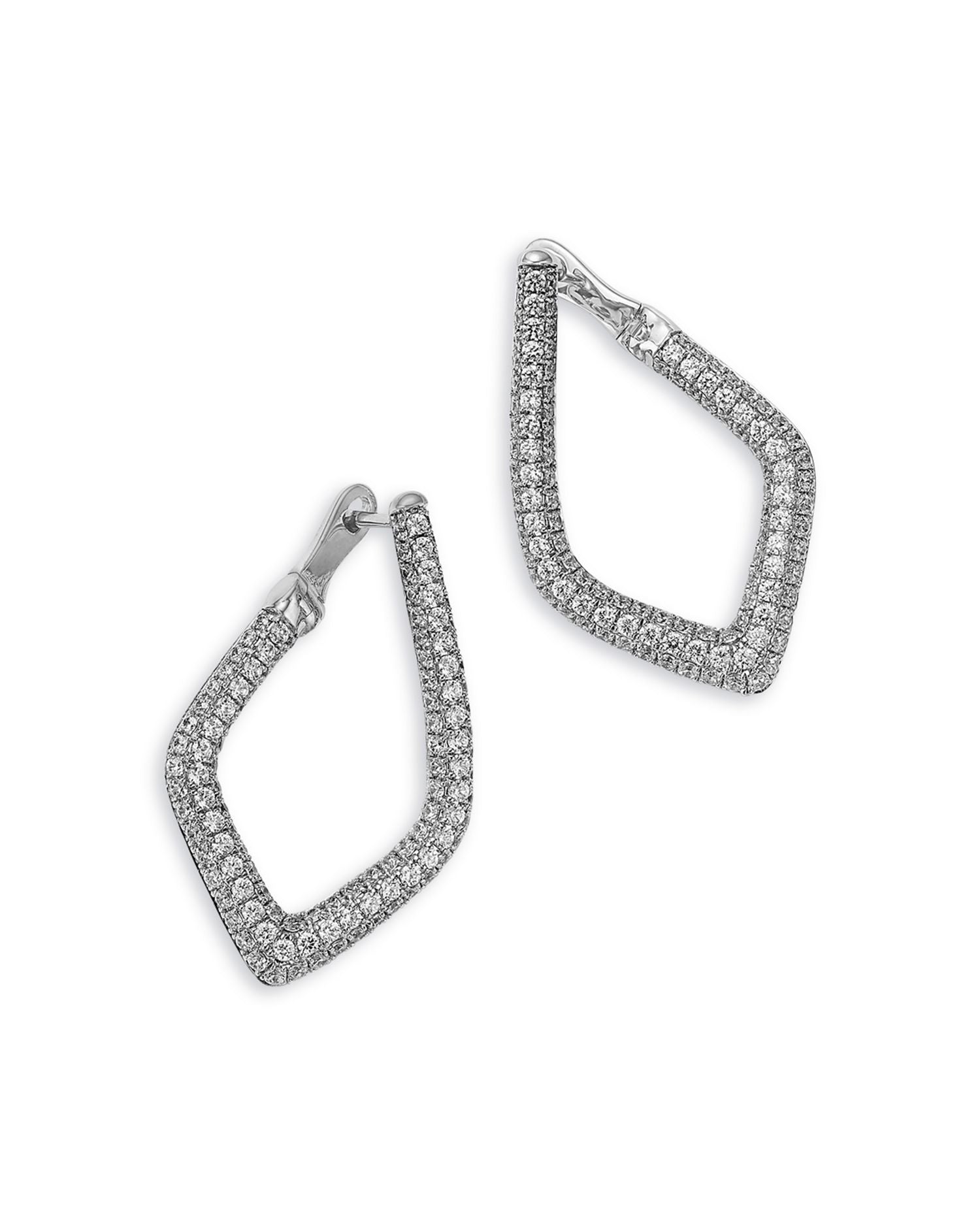 Diamond Pavé Cut Geometric Spiral Hoop Earrings in 14K White Gold, 1.75 ct. t.w.