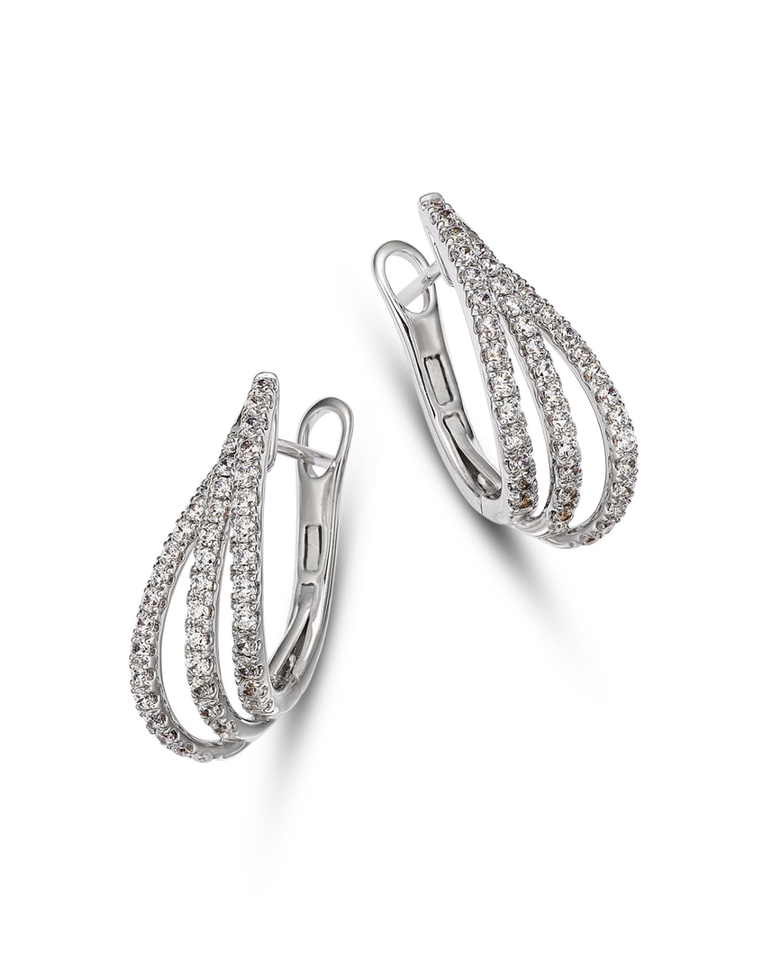 Diamond Pavé Cut Geometric Spiral Hoop Earrings in 14K White Gold, 1.75 ct. t.w.