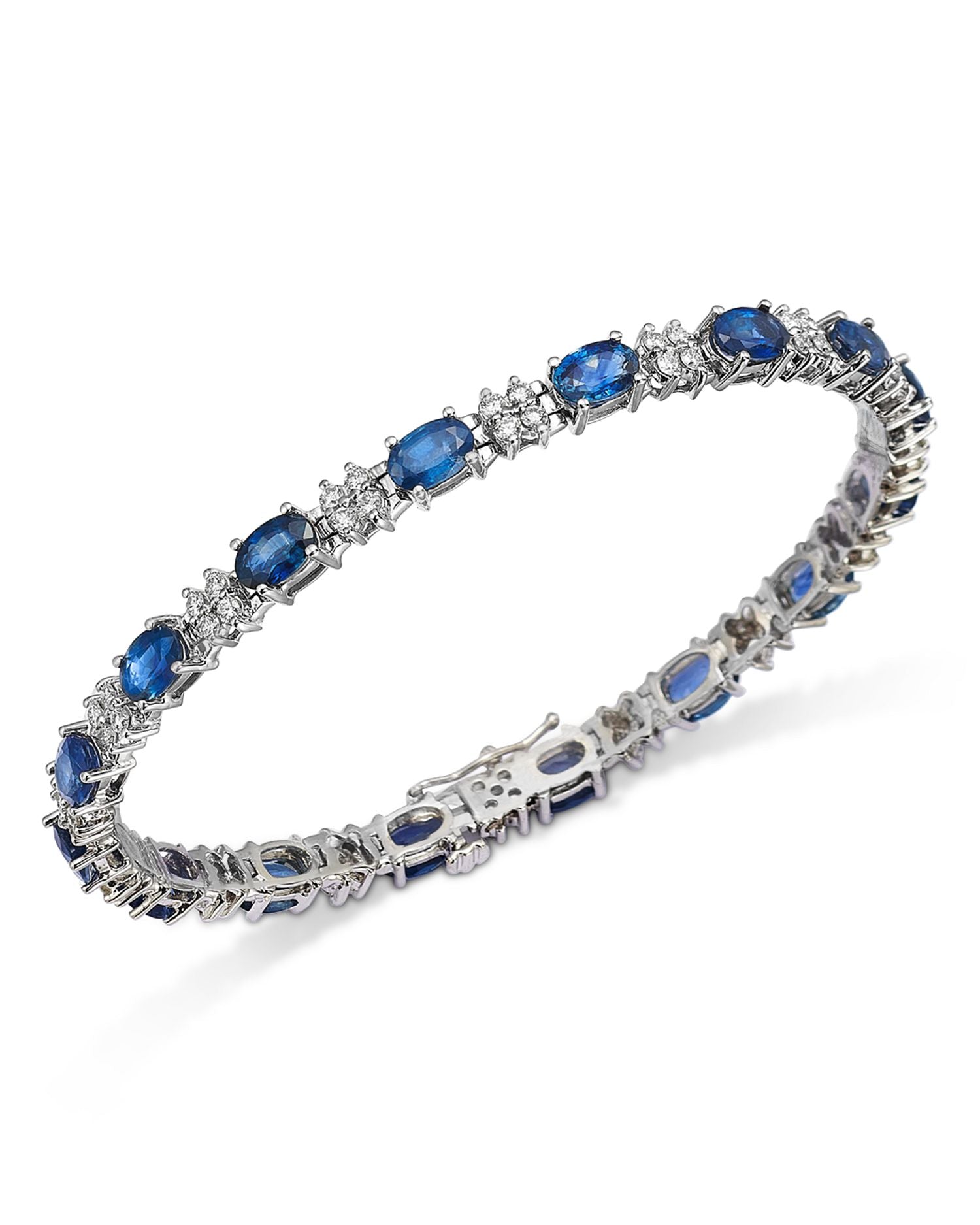 Blue Sapphire & Diamond Tennis Bracelet in 14K White Gold