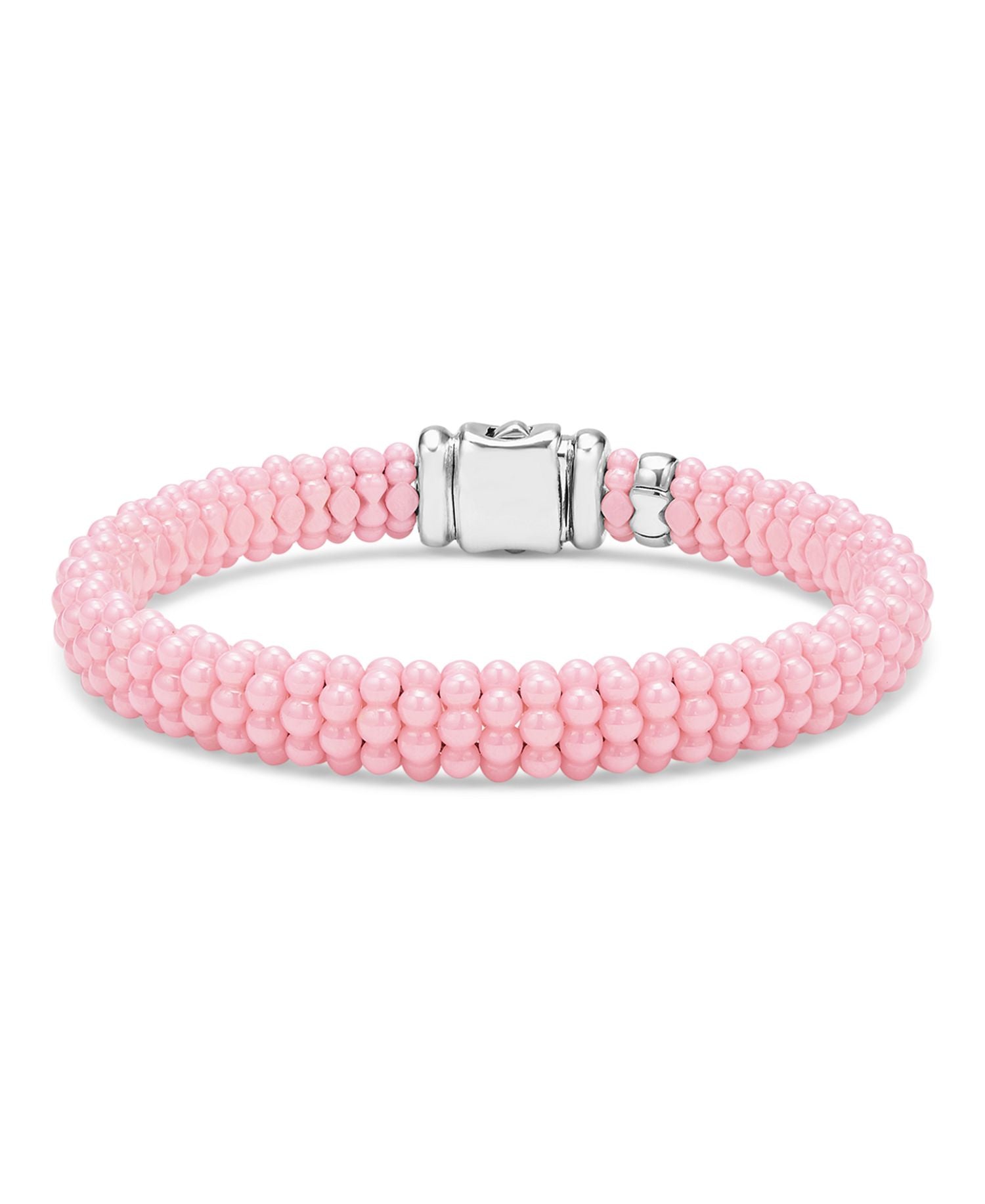 Sterling Silver Pink Caviar Pink Ceramic Beaded Bracelet