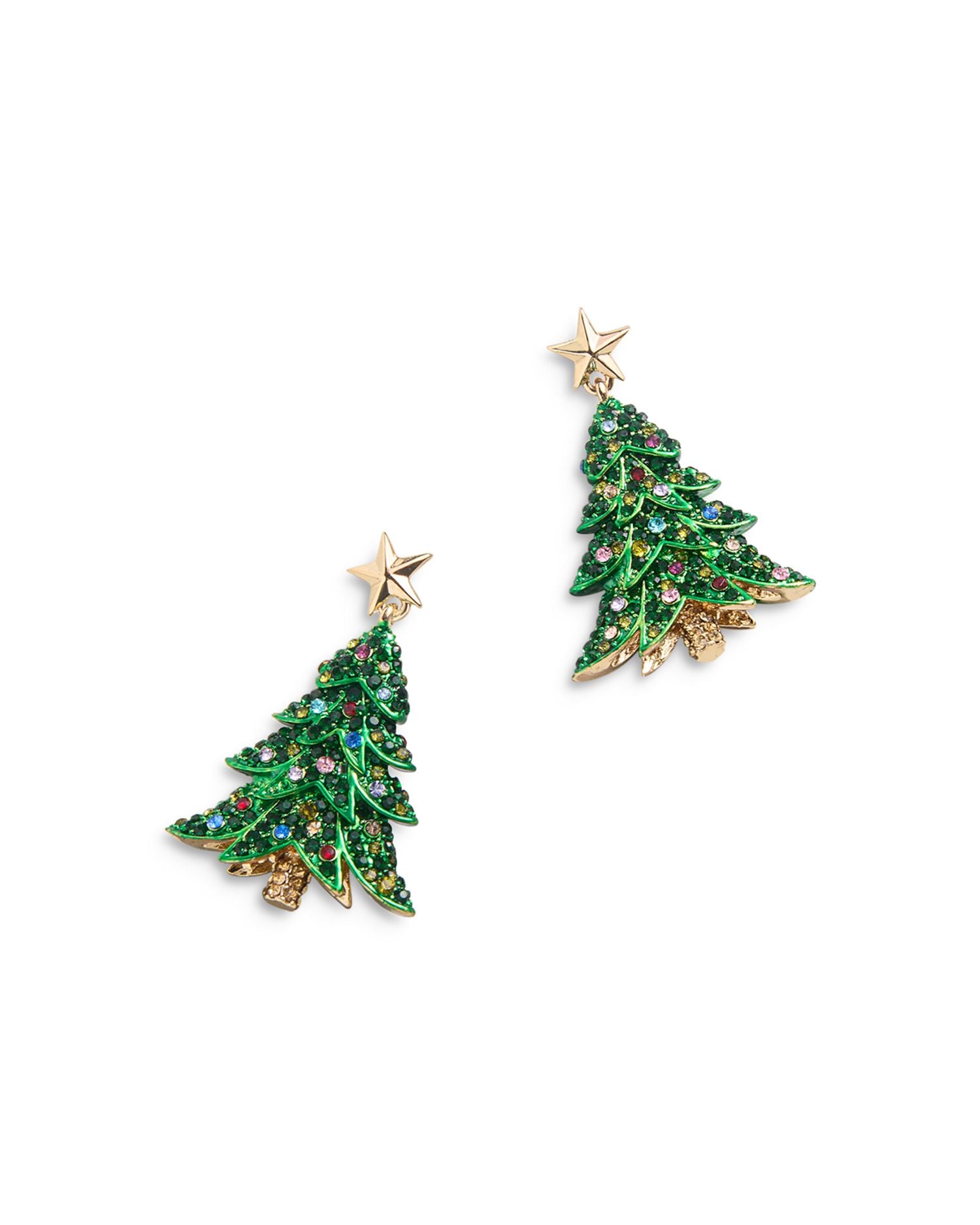 Pine-ing For You Pavé Christmas Tree Drop Earrings in Gold Tone