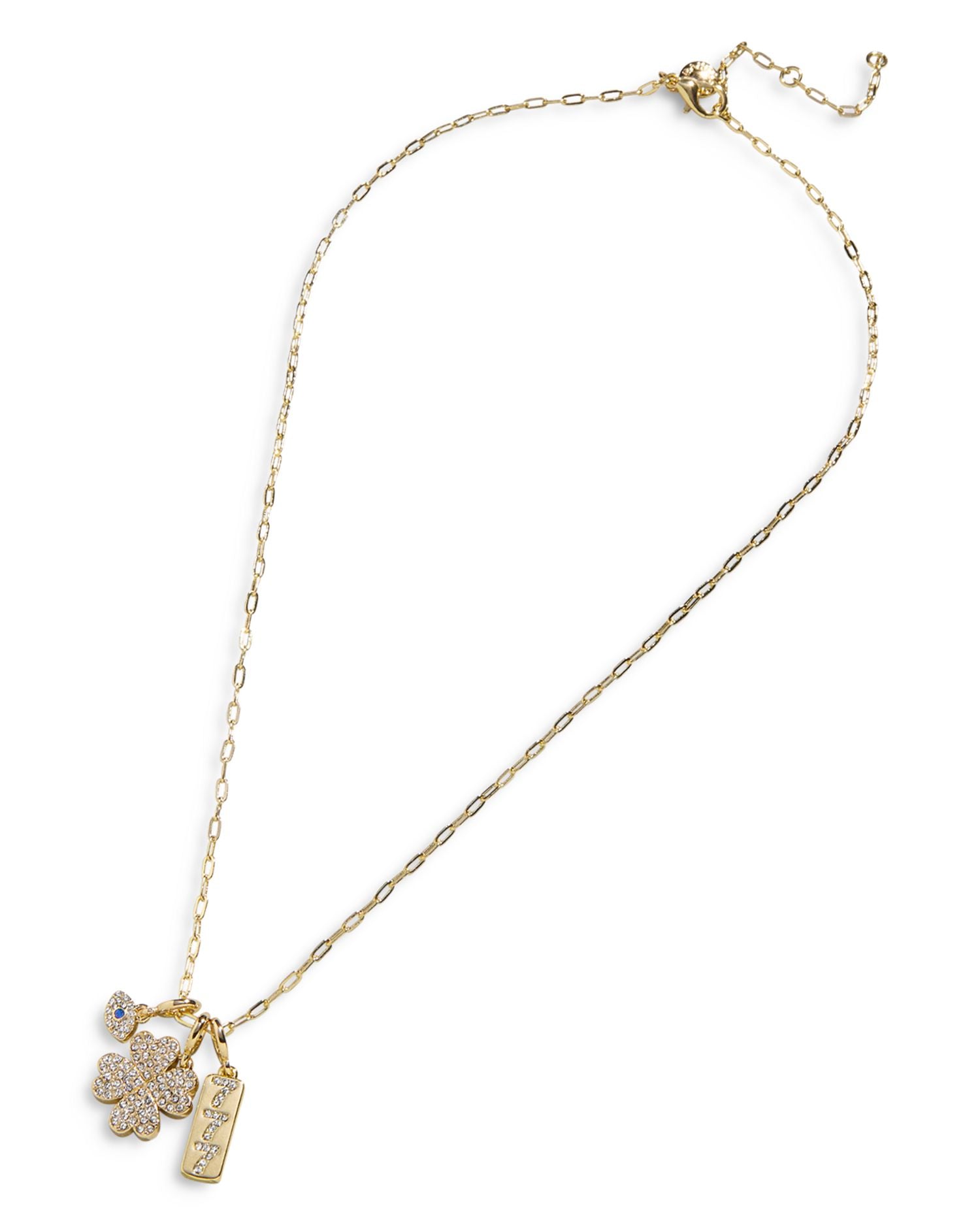 Crystal & Heart Cluster Pendant Necklace in Gold Tone, 18'-20'