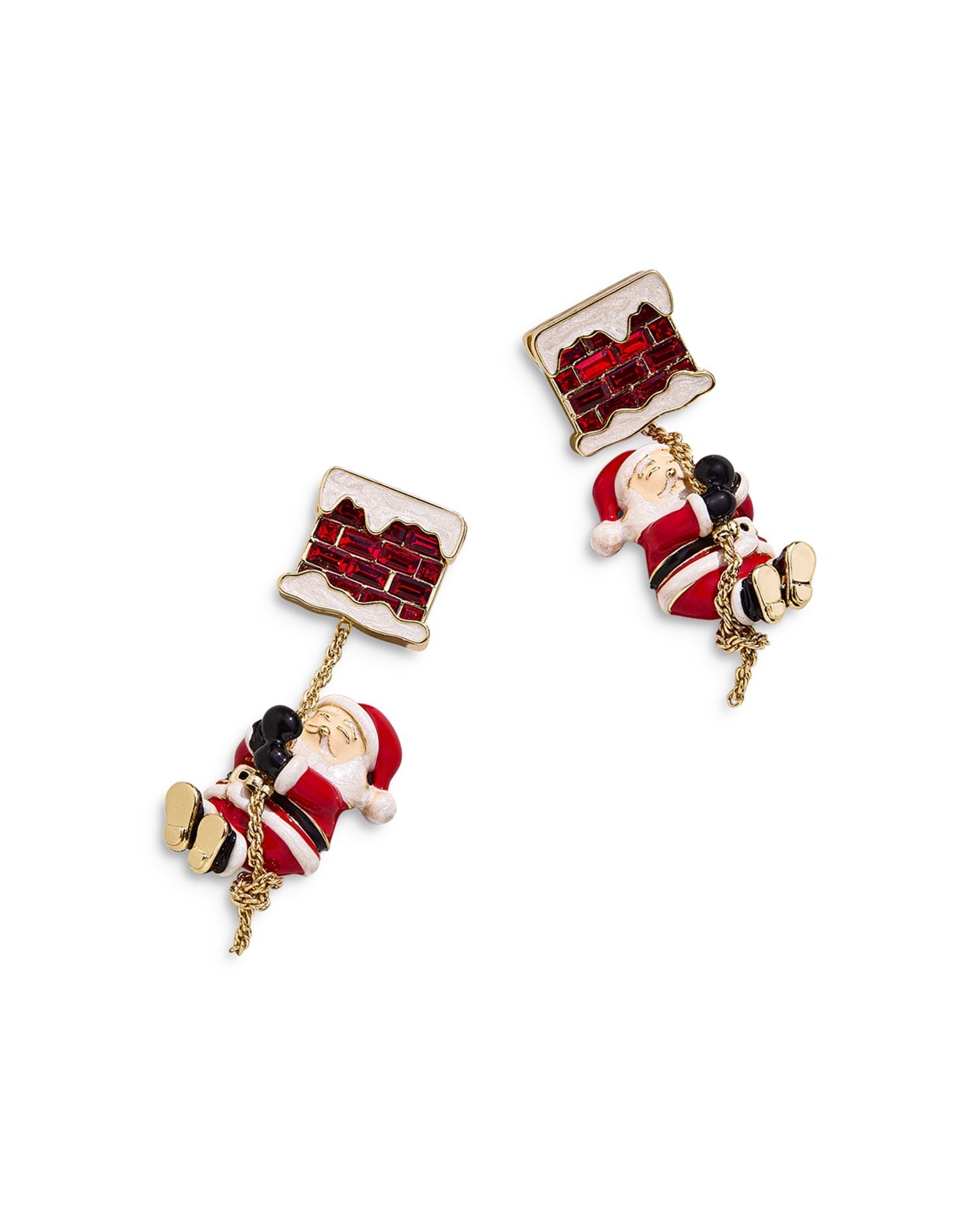 Hurry Down The Chimney Crystal & Santa Drop Earrings in Gold Tone
