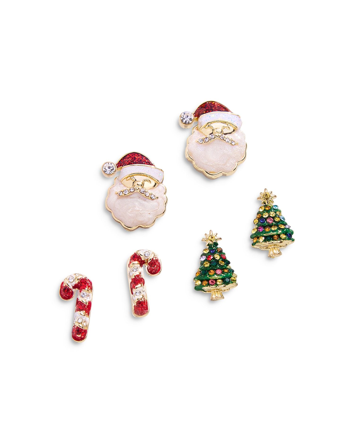 Tis The Season Pavé & Glitter Christmas Stud Earrings in Gold Tone, Set of 3