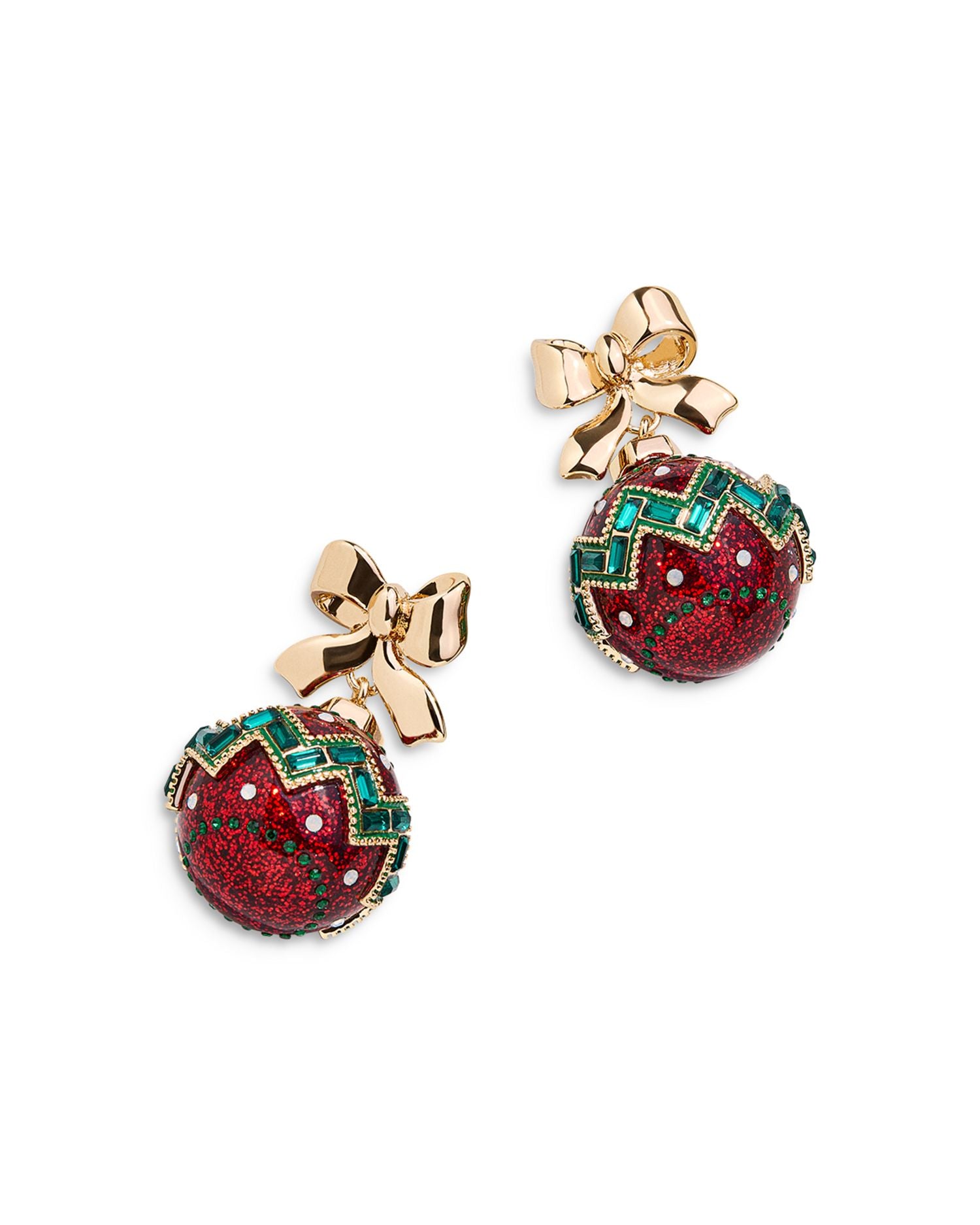 Sleigh Bell Bling Bow & Ornament Drop Earrings in Gold Tone