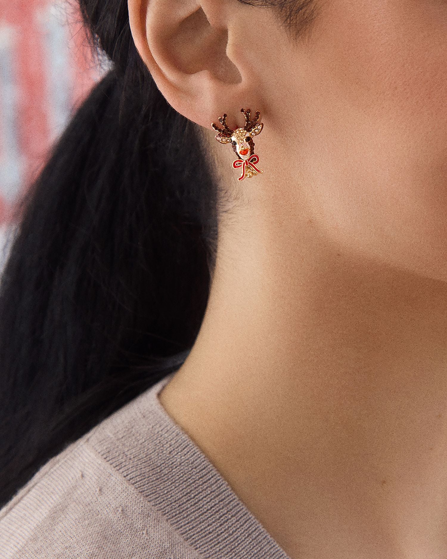 Deer To Dream Pavé Reindeer Stud Earrings in Gold Tone