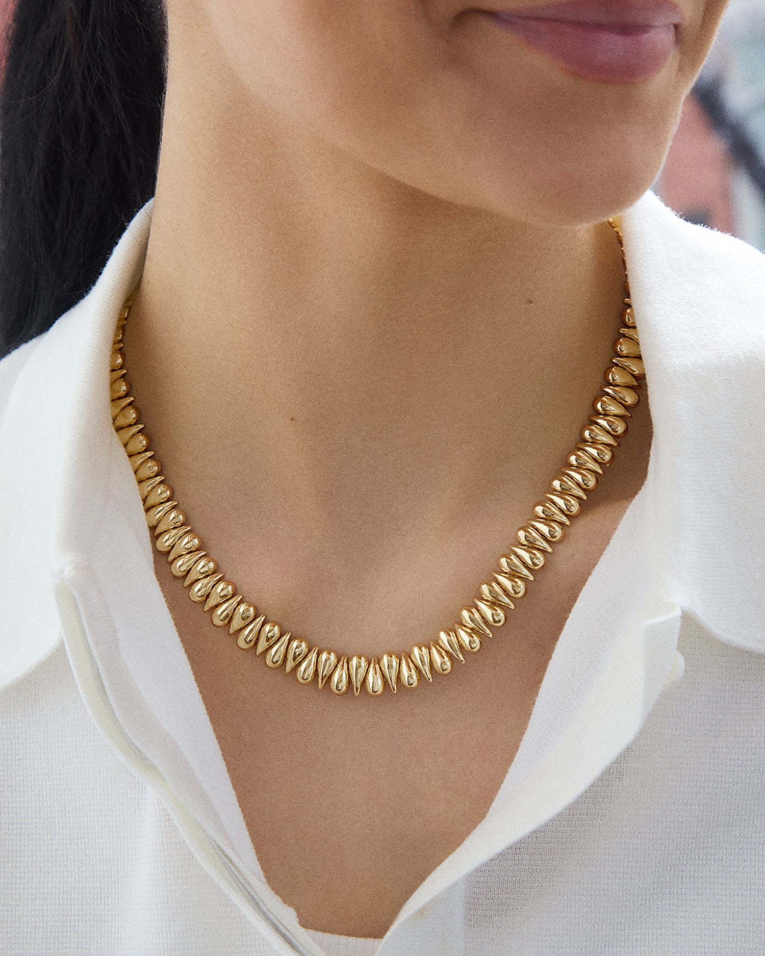 Ella Sculptural Bead Collar Necklace in Gold Tone, 18"-21"