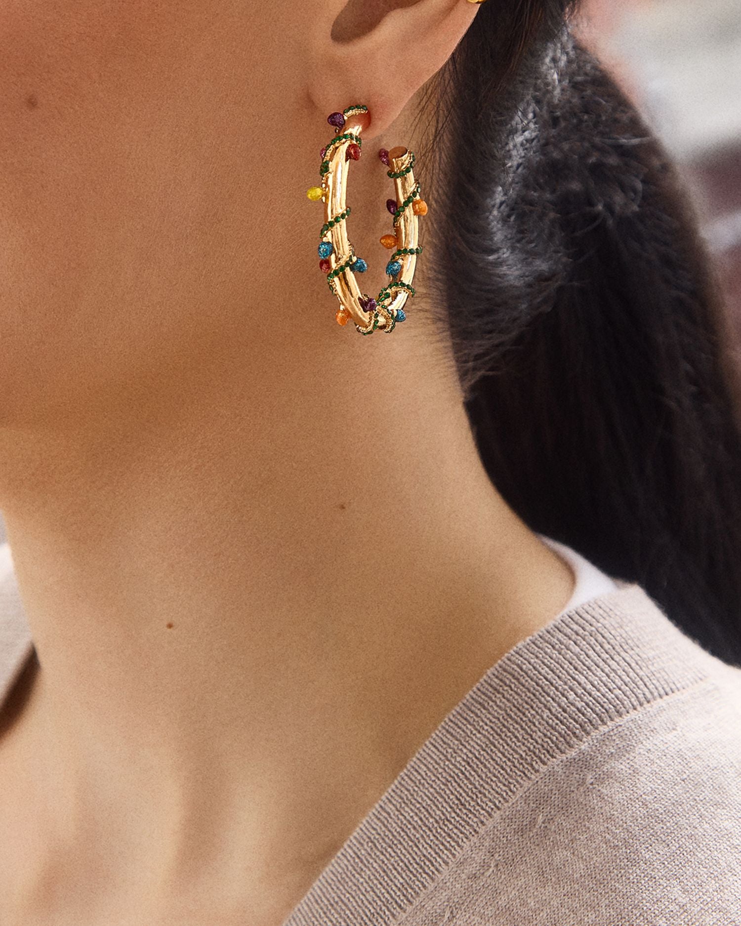 Wrapped In Lights Pavé & Glitter Lights Hoop Earrings in Gold Tone