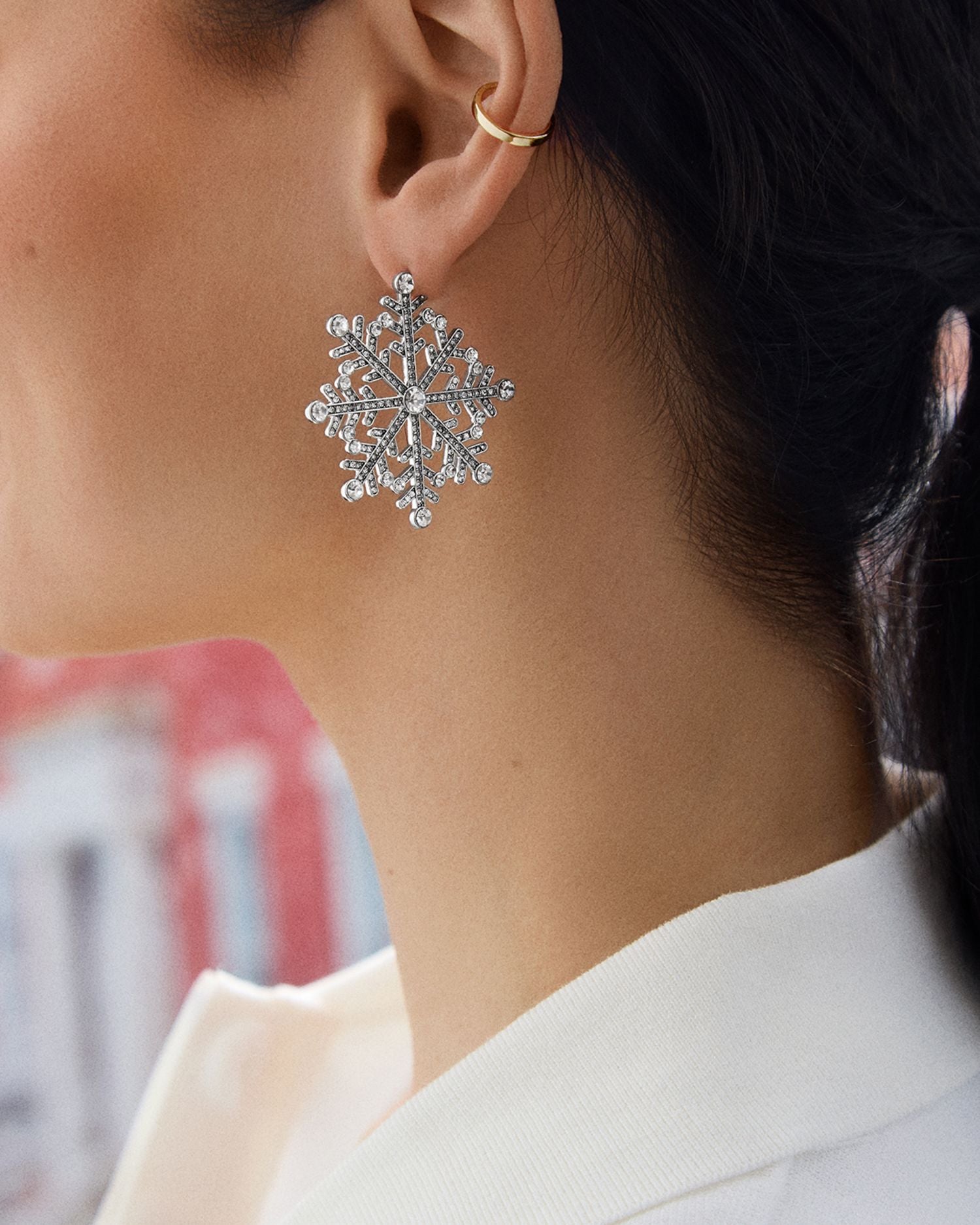 Snow What You Got Pavé Snowflake Drop Earrings in Silver Tone