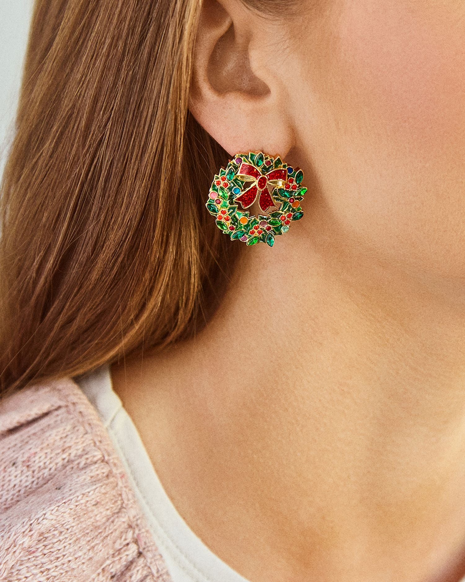 Bewreath In The Spirit Crystal Wreath Stud Earrings in Gold Tone