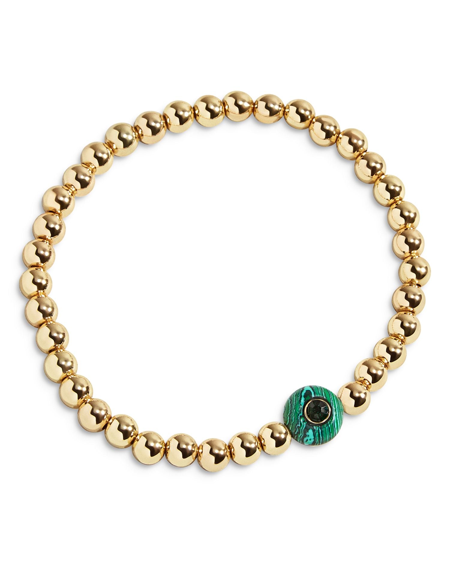 Pavé & Stone Beaded Stretch Bracelet in Gold Tone