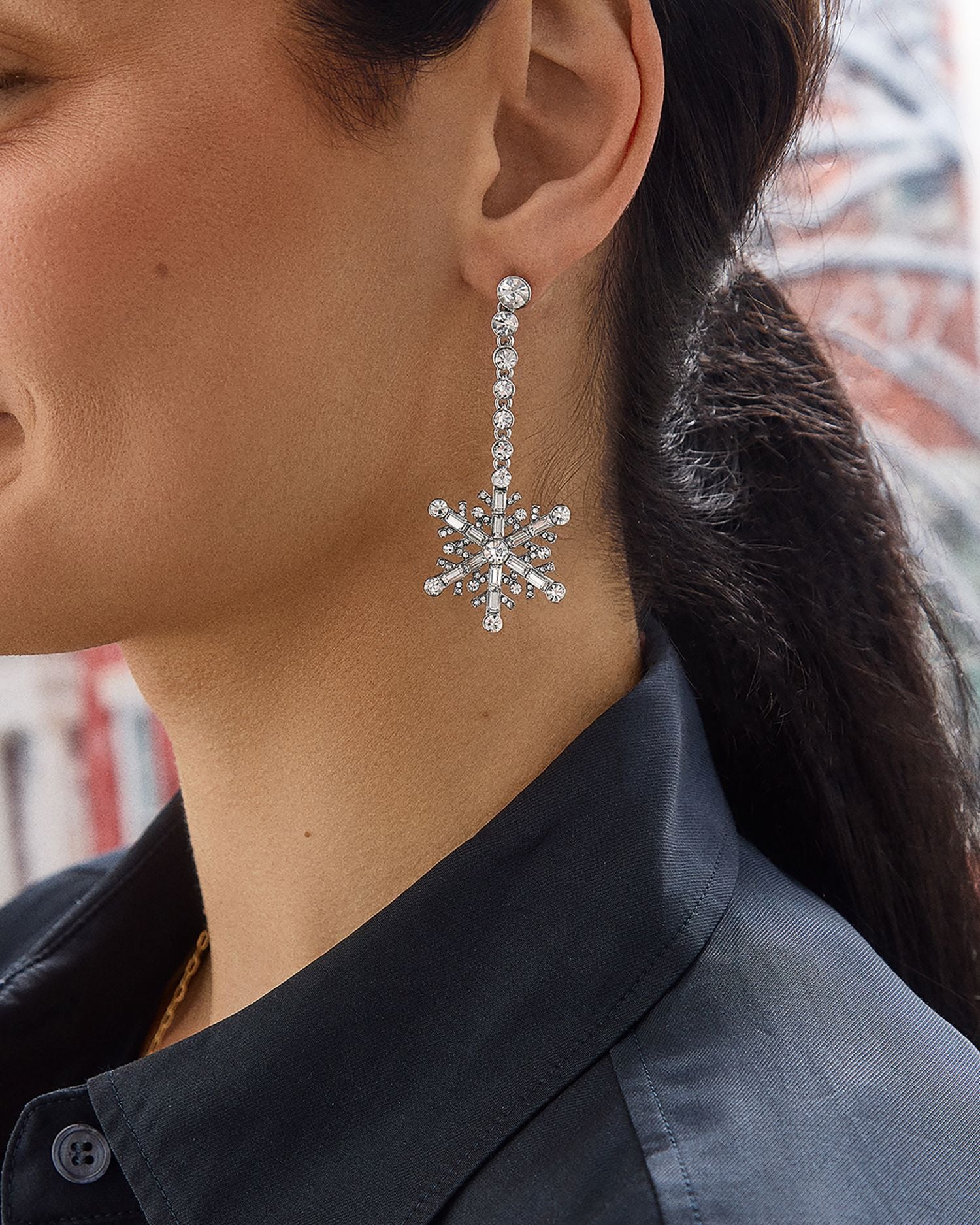 Having A Snowball Pavé Snowflake Drop Earrings in Silver Tone