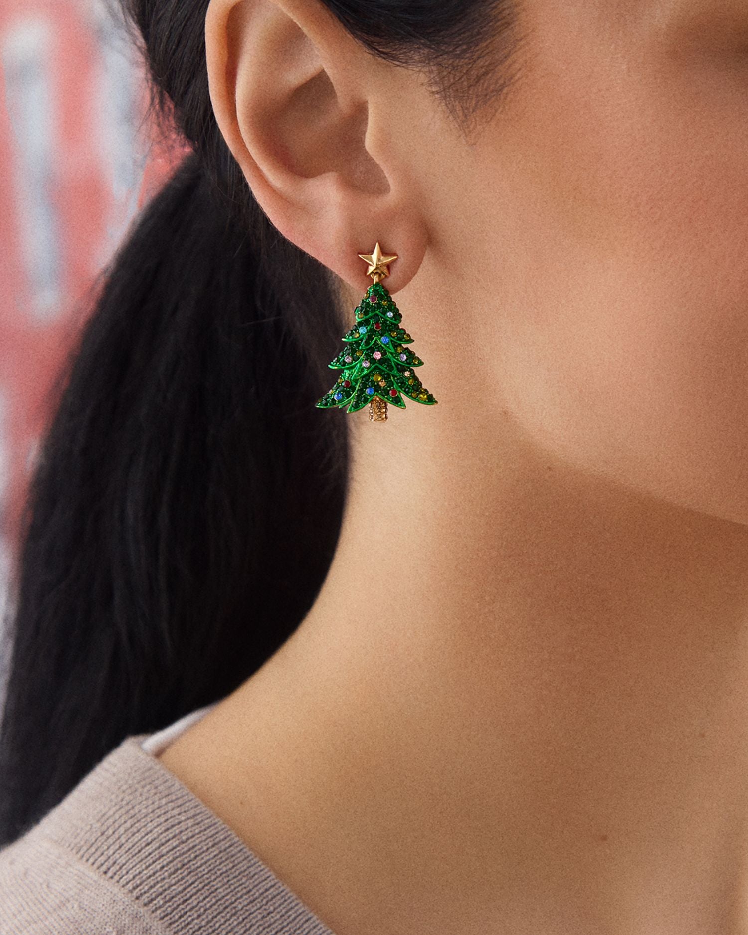 Pine-ing For You Pavé Christmas Tree Drop Earrings in Gold Tone