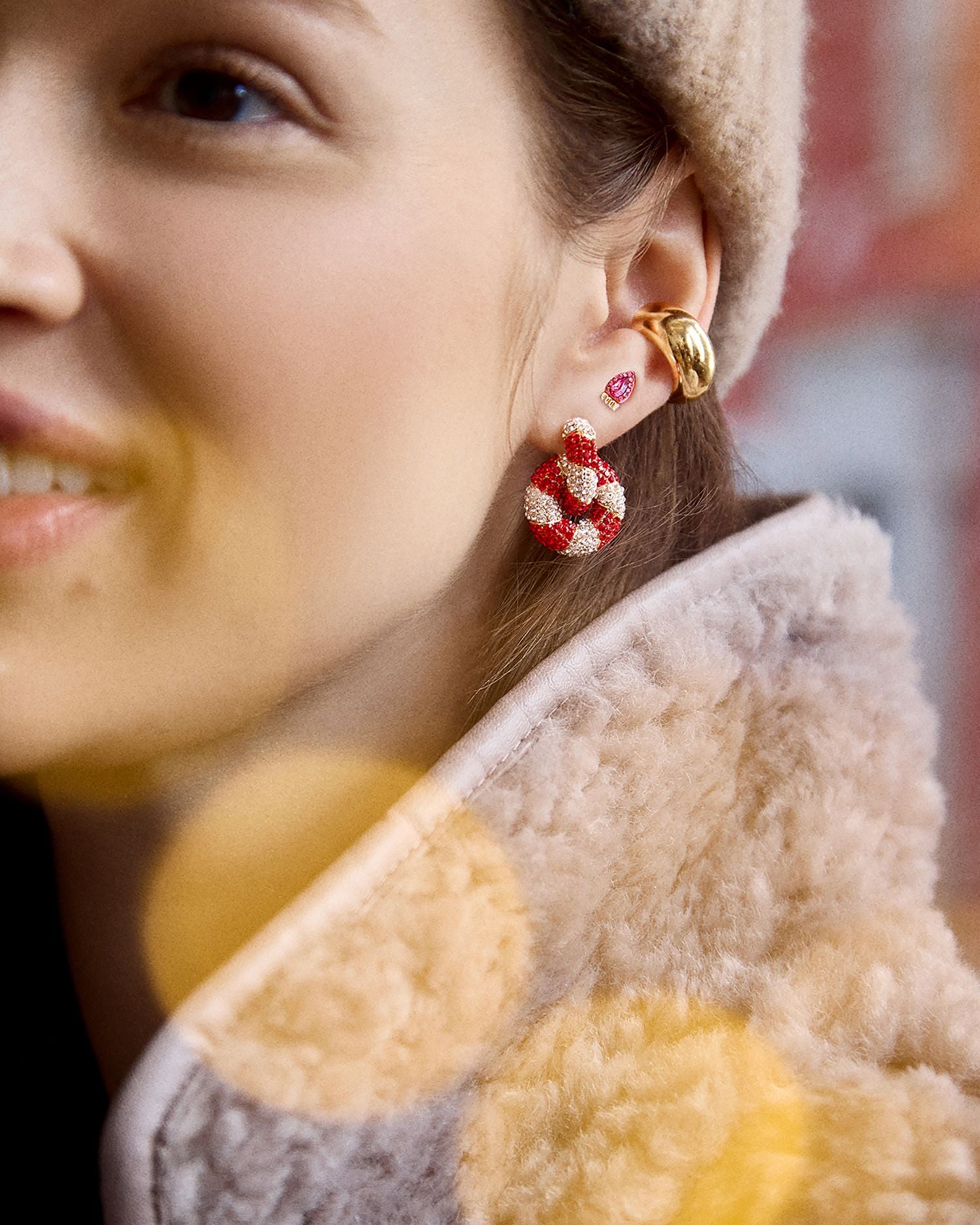 Sweet And Twisted Pavé Candy Drop Earrings in Gold Tone