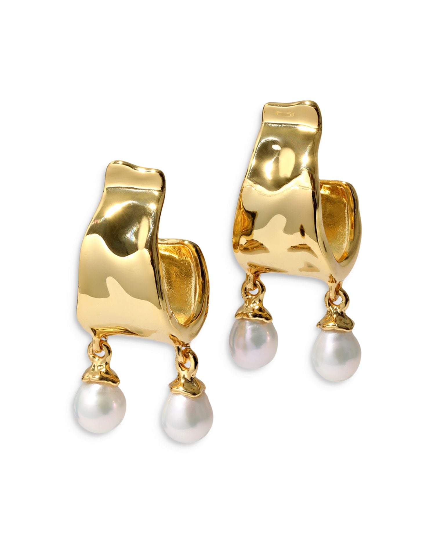 Perla 14K Gold Plate & Cultured Freshwater Pearl Double Charm Hoop Earrings, 1.8'L