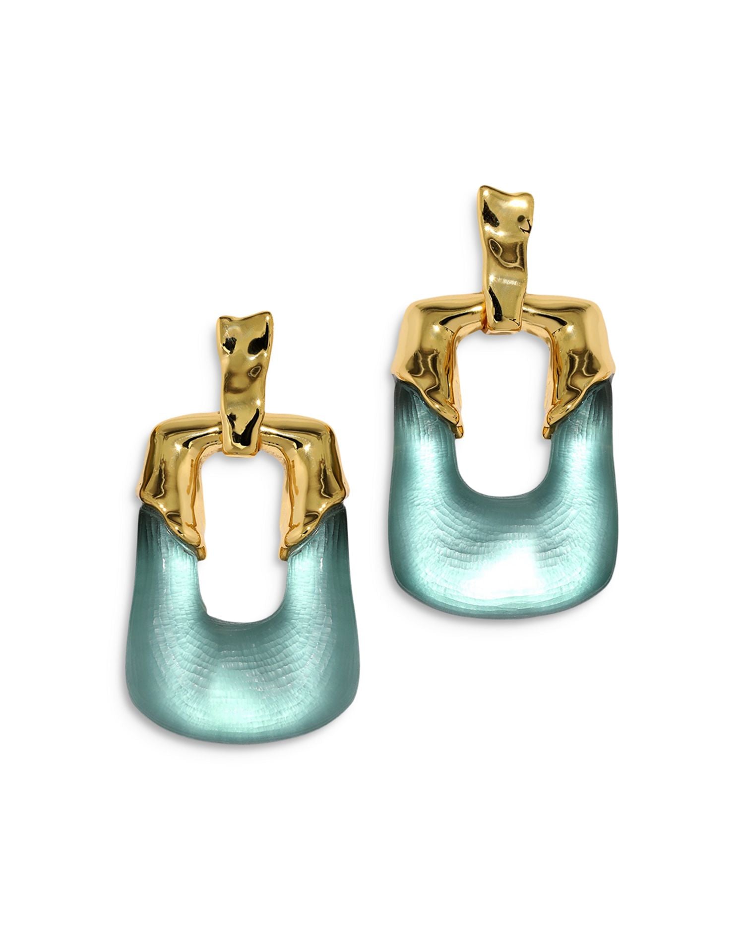 Luminous Green Rectangle Doorknocker Drop Earrings in 14K Gold Plated