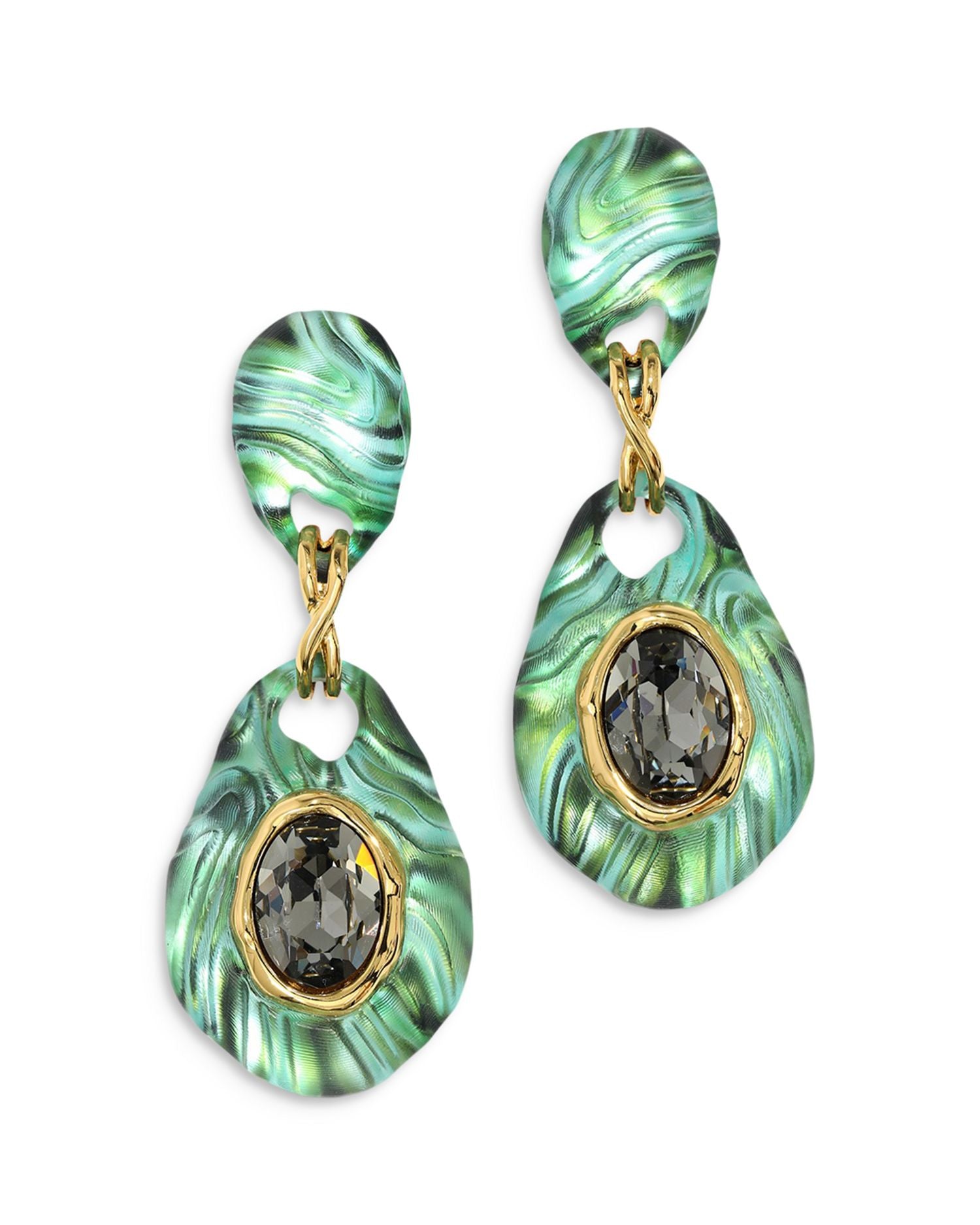 Madera Crystal & Jet Green Drop Earrings in 14K Gold Plated