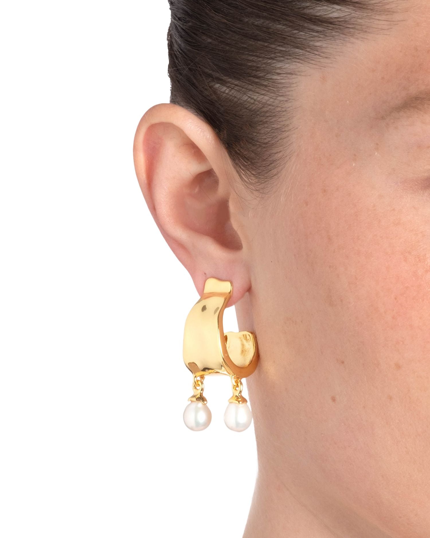 Perla 14K Gold Plate & Cultured Freshwater Pearl Double Charm Hoop Earrings, 1.8'L