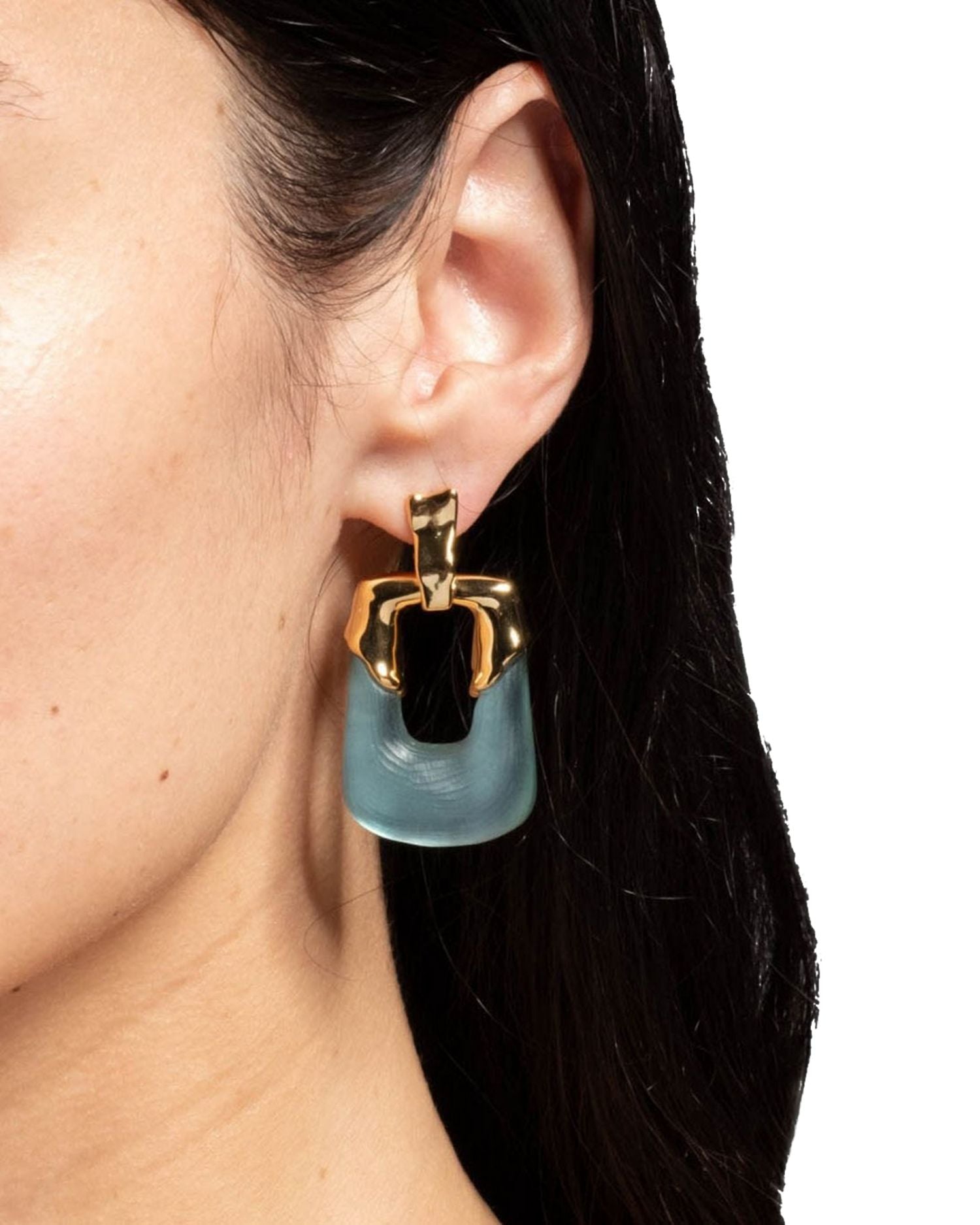 Luminous Green Rectangle Doorknocker Drop Earrings in 14K Gold Plated