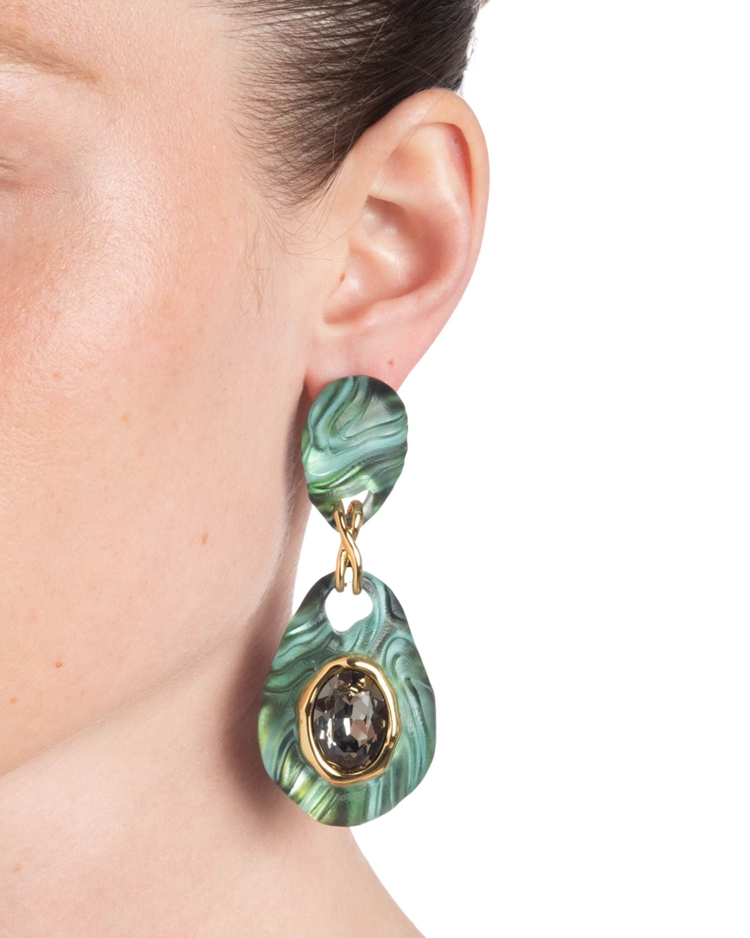 Madera Crystal & Jet Green Drop Earrings in 14K Gold Plated