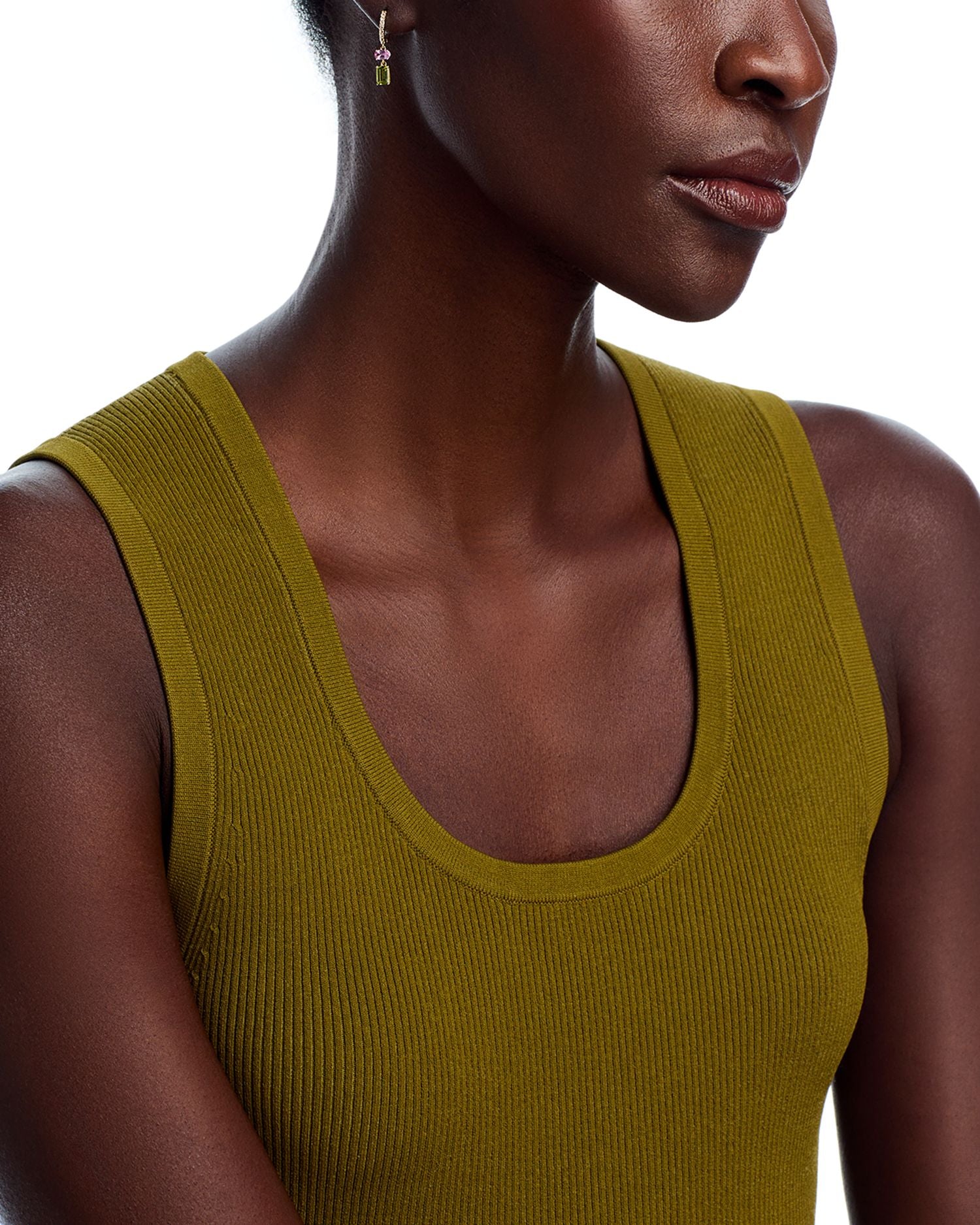 14K Yellow Gold Pink Sapphire, Green Peridot & White Topaz Huggie Hoop Earrings