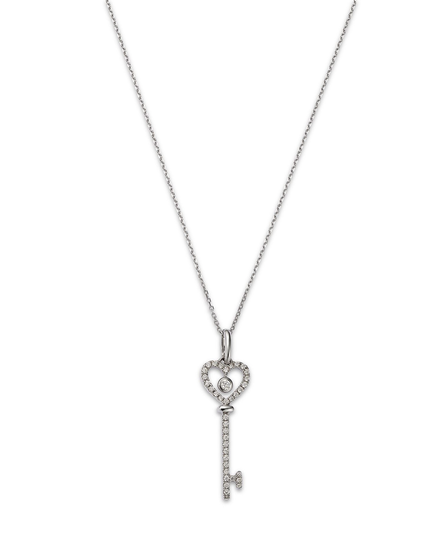 Diamond Key Pendant Necklace in 14K White Gold, 0.20 ct. t.w.