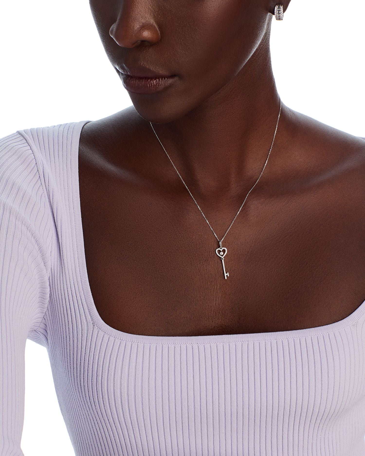 Diamond Key Pendant Necklace in 14K White Gold, 0.20 ct. t.w.