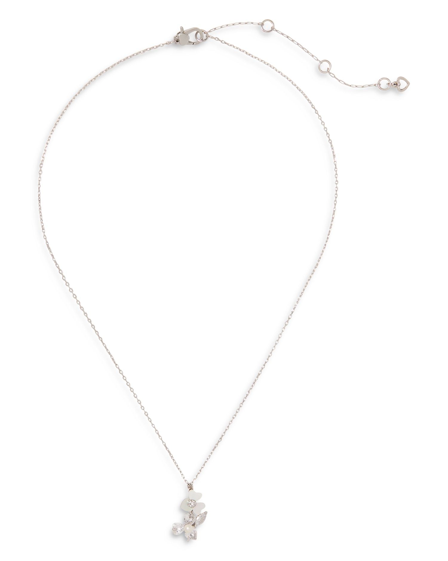 Mixed Stone Flower Pendant Necklace in Silver Tone, 16'-19'