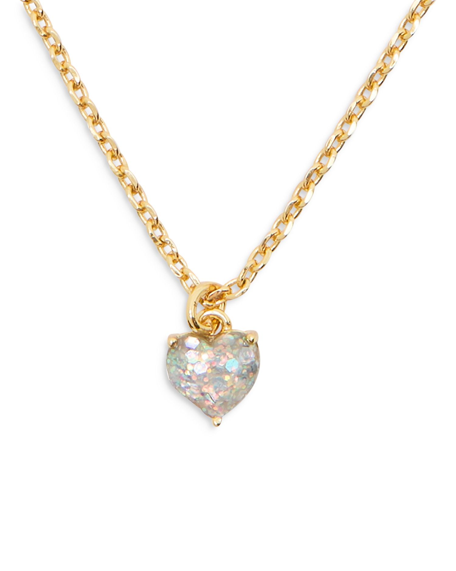 Stone Heart Mini Pendant Necklace in Gold Tone, 16'-19'
