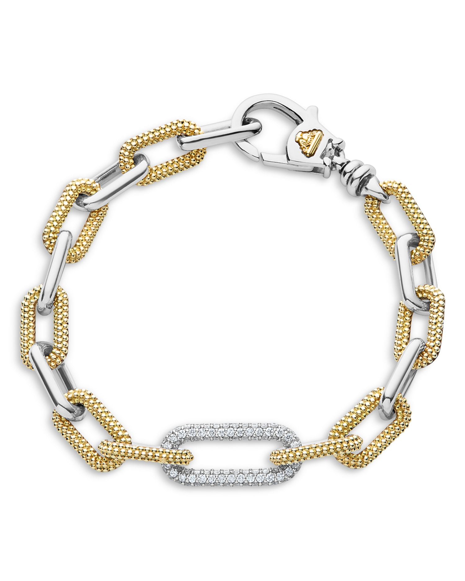 18K Yellow Gold & Silver Caviar Lux-Clip Diamond Link Bracelet - Exclusive