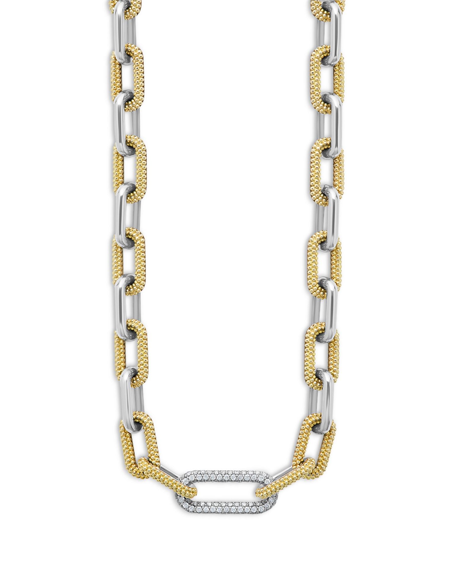 18K Yellow Gold & Silver Caviar Lux-Clip Diamond Link Necklace, 18' - Exclusive